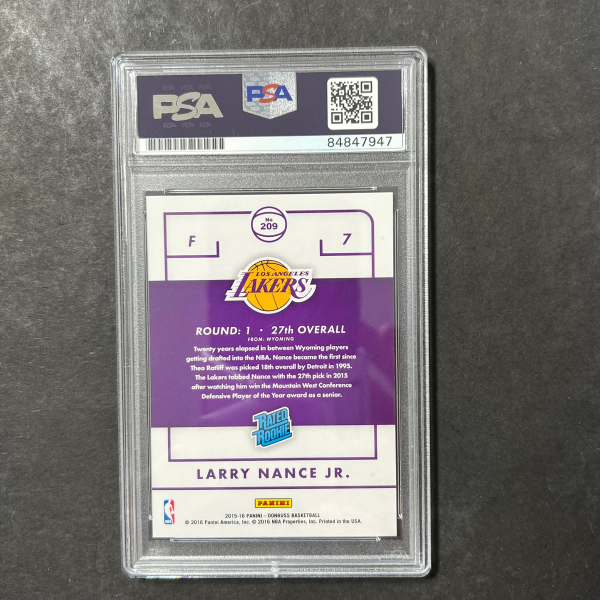 2015-16 Panini Donruss #7 Larry Nance Jr. Signed Card AUTO PSA Slabbed Lakers