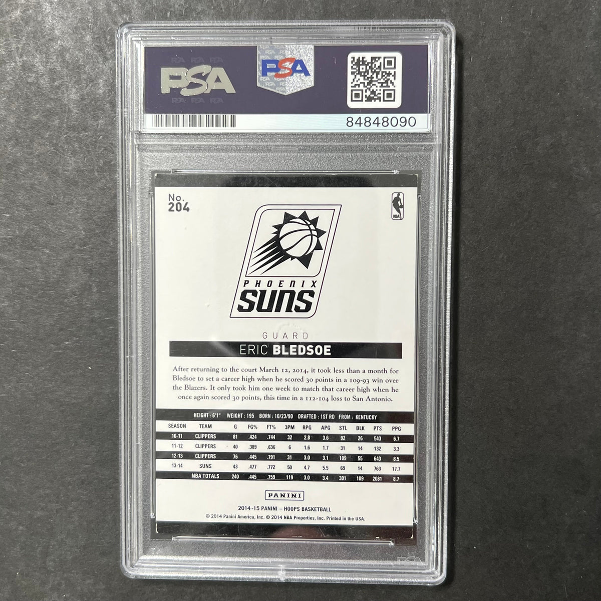 2014-15 NBA Hoops #204 Eric Bledsoe Signed Card PSA Slabbed Suns