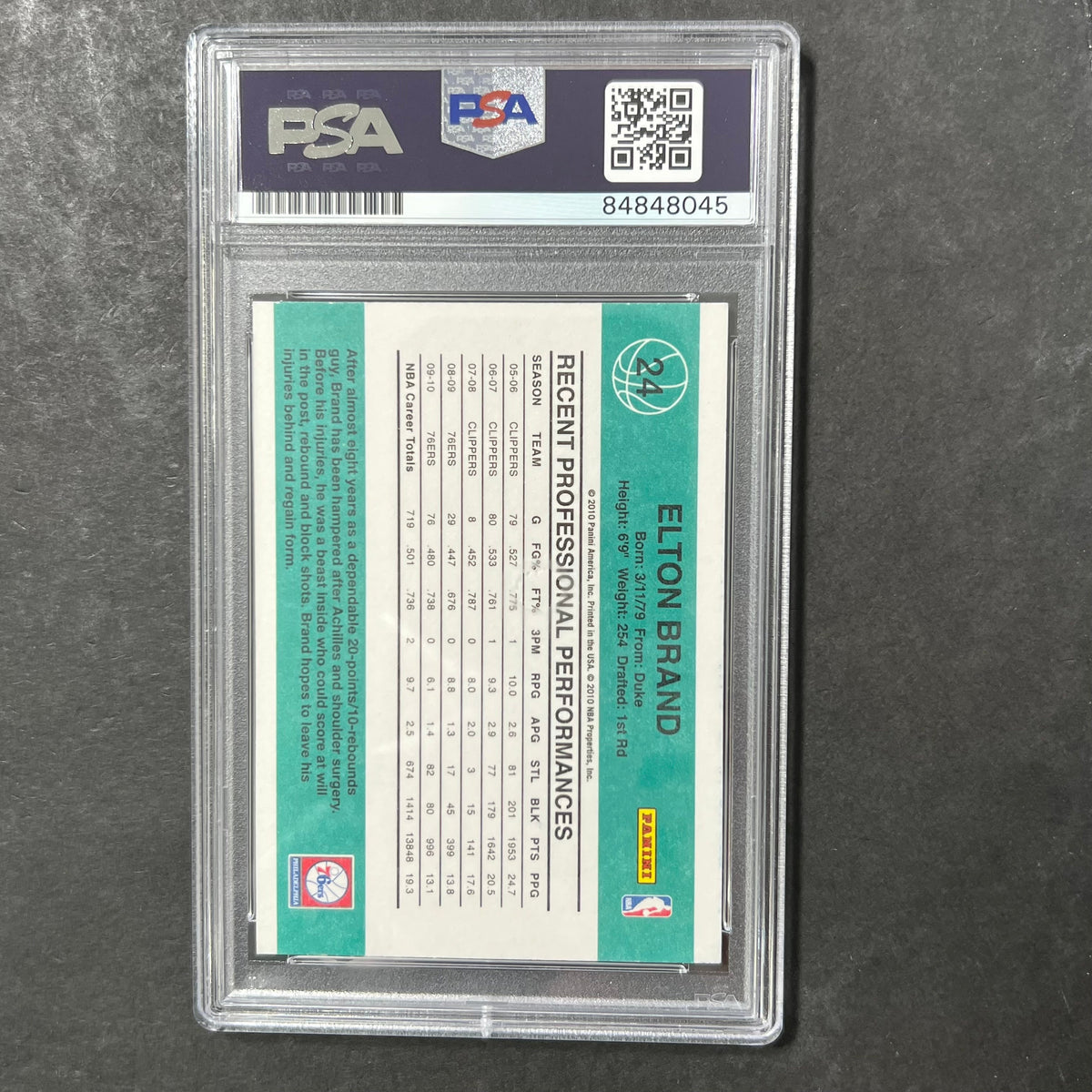 2010 Panini #24 Elton Brand Signed Card AUTO PSA Slabbed Sixers