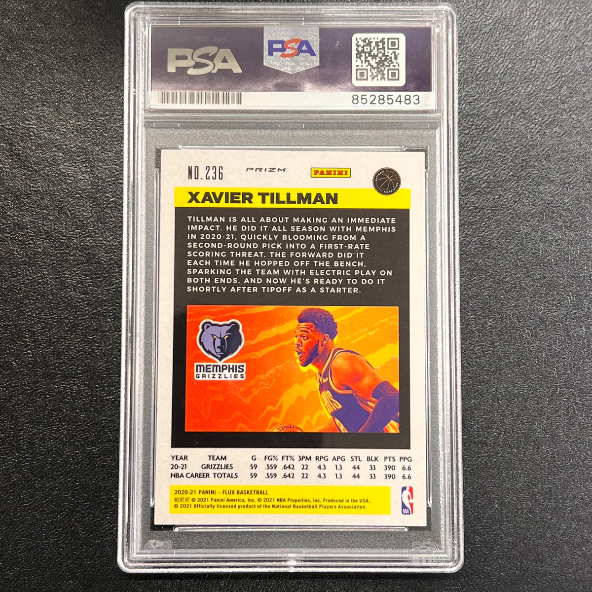 2020-21 Panini Prizm Flux #236 Xavier Tillman signed card AUTO PSA/DNA Slabbed Grizzlies