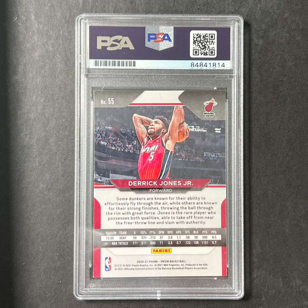 2020-21 Panini Prizm #55 Derrick Jones Jr. Signed Card AUTO PSA/DNA Slabbed Heat