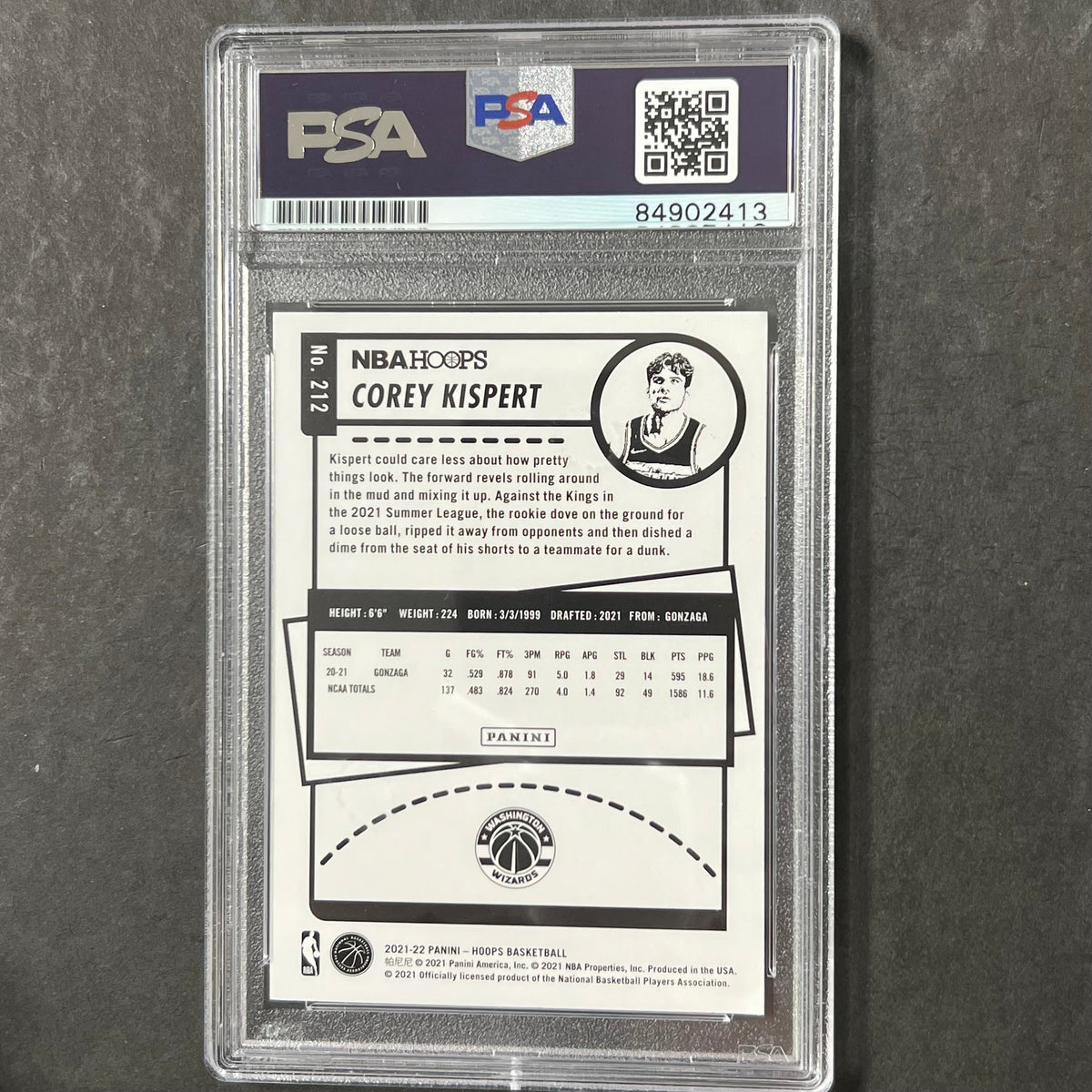 2021 Panini NBA Hoops #212 COREY KISPERT Signed Card AUTO PSA Slabbed Wizards