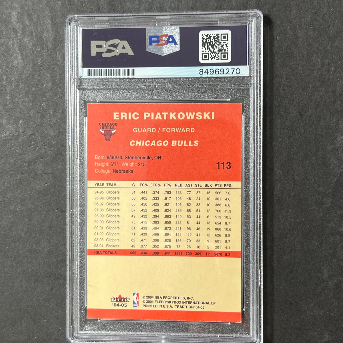 2004-05 Fleer #113 Eric Piatkowski Signed Card AUTO PSA Slabbed Bulls