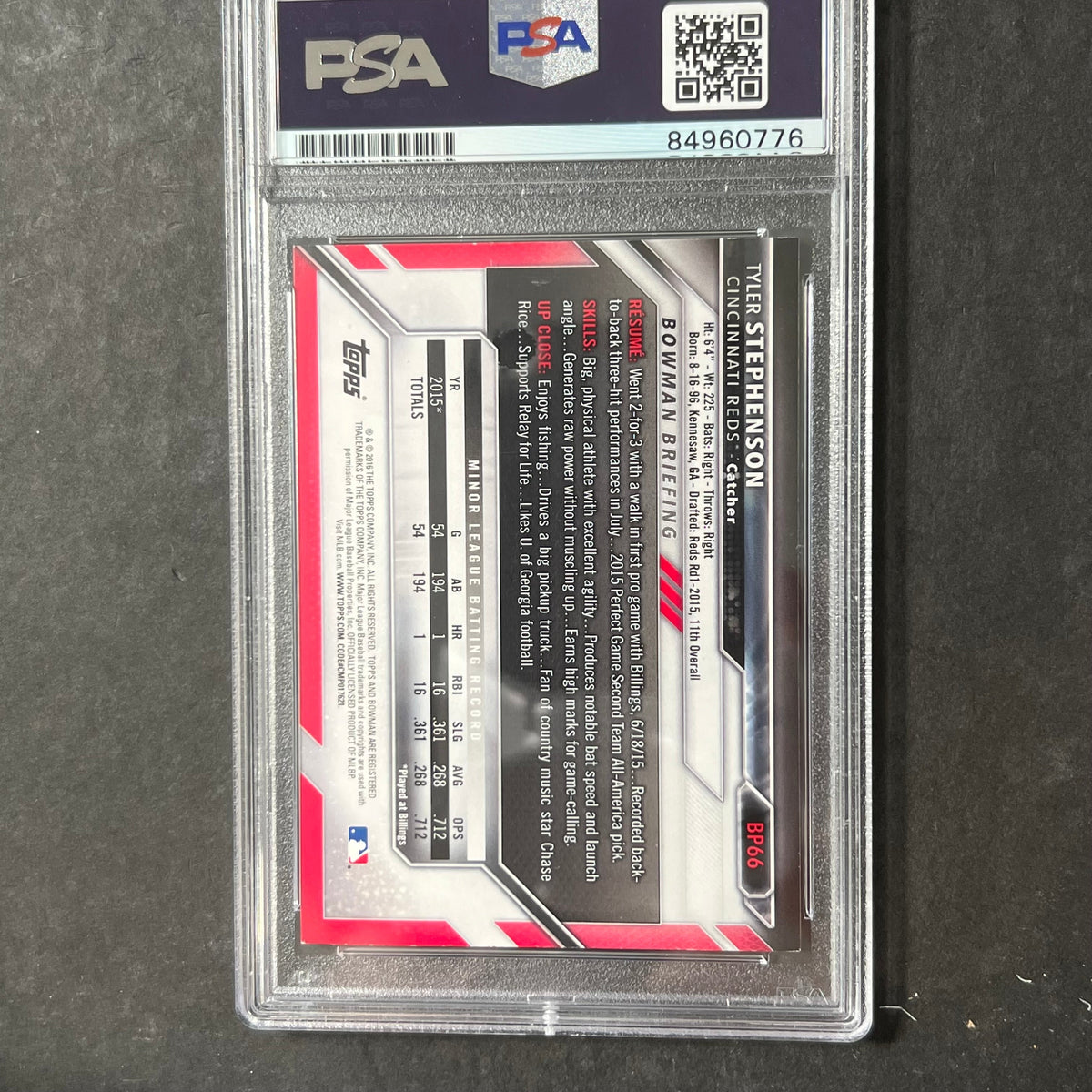2016 Topps Bowman Briefing #BP66 Tyler Stephenson Signed Card AUTO PSA Slabbed Reds