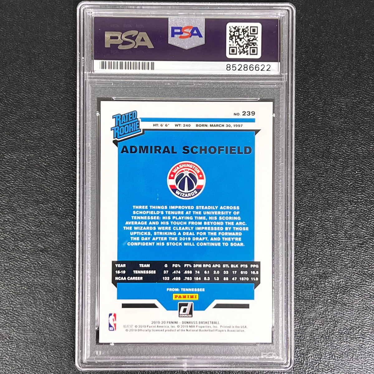 2019-20 Panini Donruss Rated Rookie #239 Admiral Schofield Signed Card AUTO PSA Slabbed Wizards