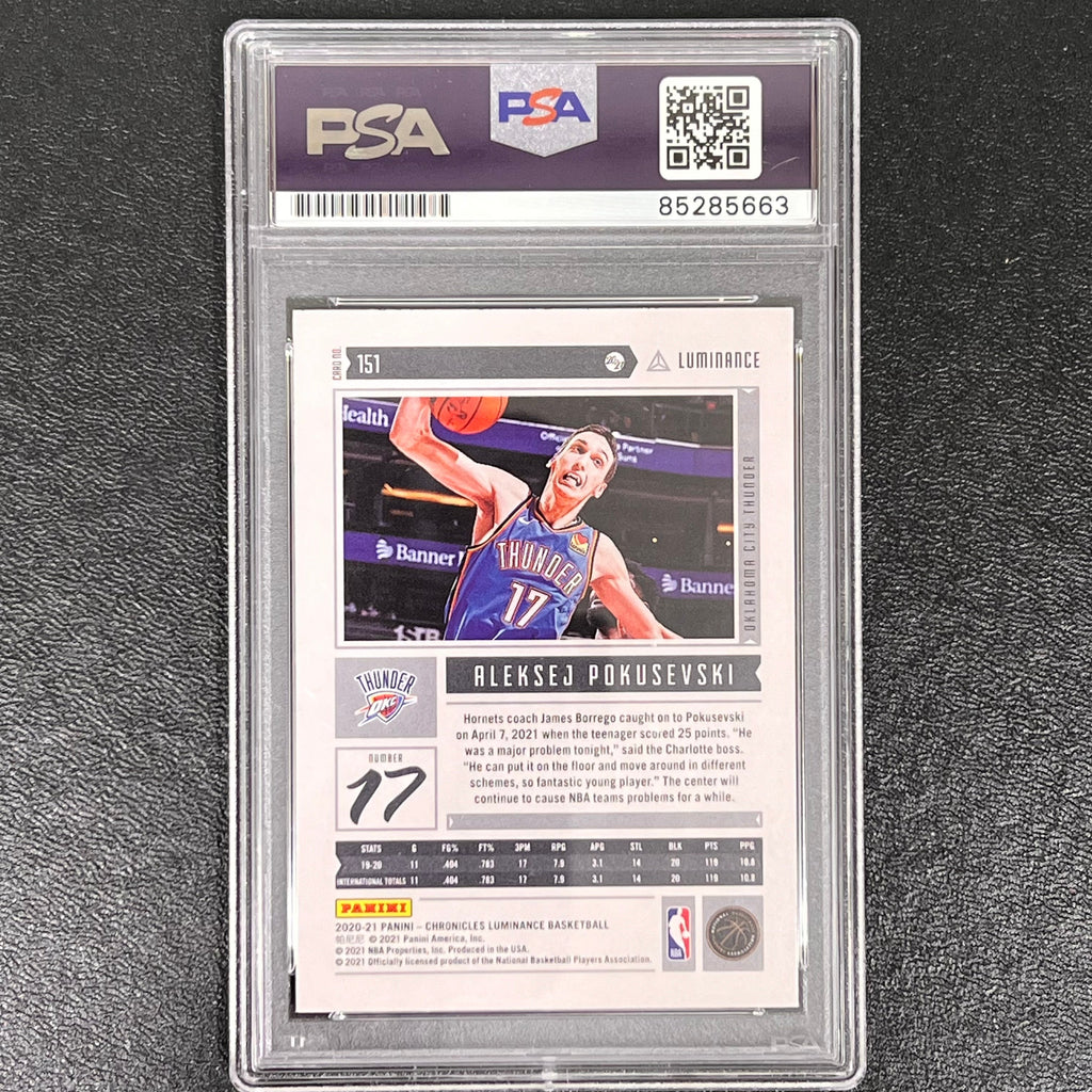 2020-21 Panini Chronicles Luminance #151 Aleksej Pokusevski Signed Card AUTO PSA Slabbed RC Thunder