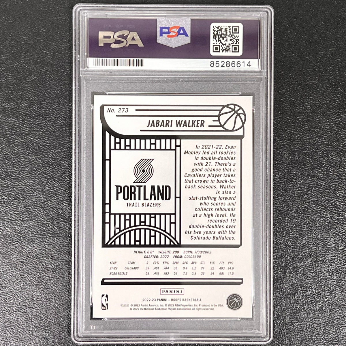 2022-23 Panini Hoops #273 Jabari Walker Signed Card AUTO PSA Slabbed RC Trail Blazers