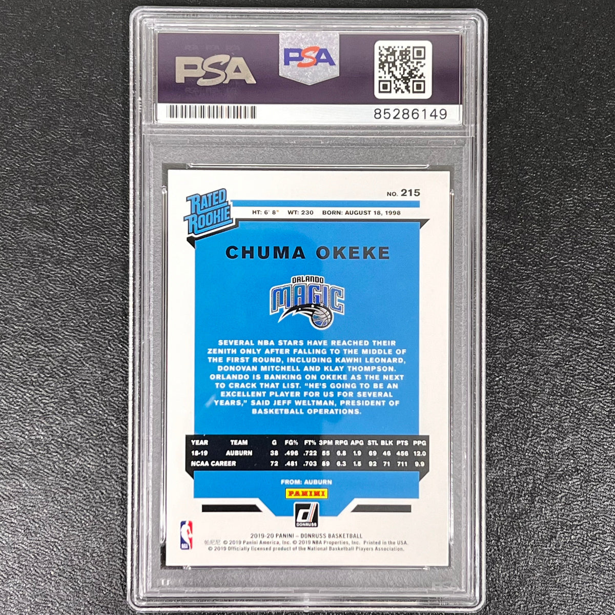 2019-20 Panini Donruss Rated Rookie #215 Chuma Okeke Signed Card AUTO PSA Slabbed Magic