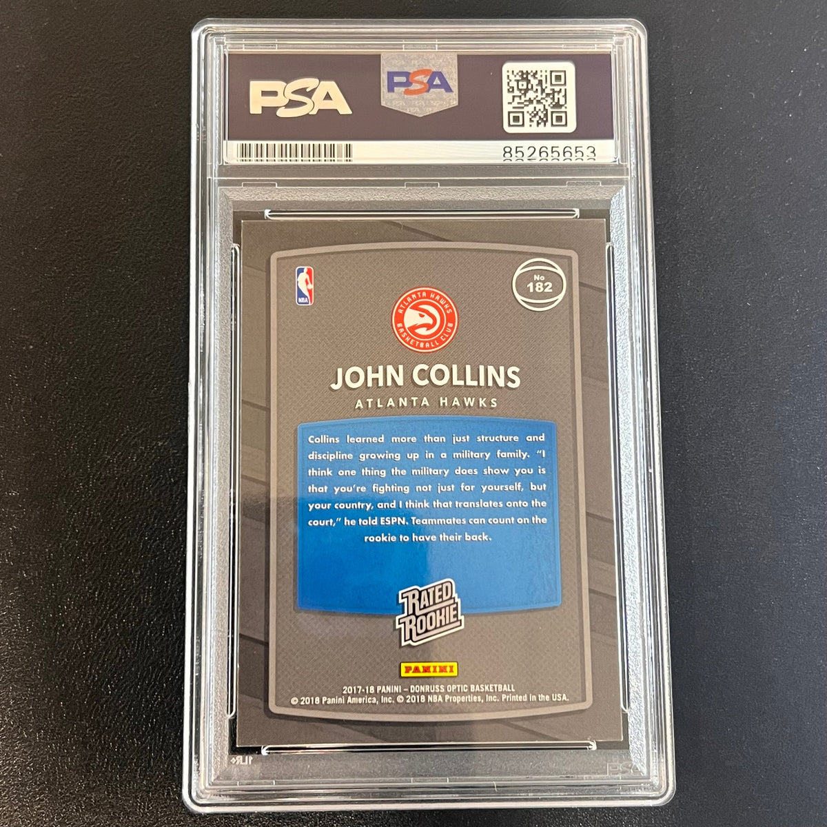 2017-18 Donruss Rated Rookie #182 John Collins Signed Card AUTO PSA/DNA Slabbed Hawks RC
