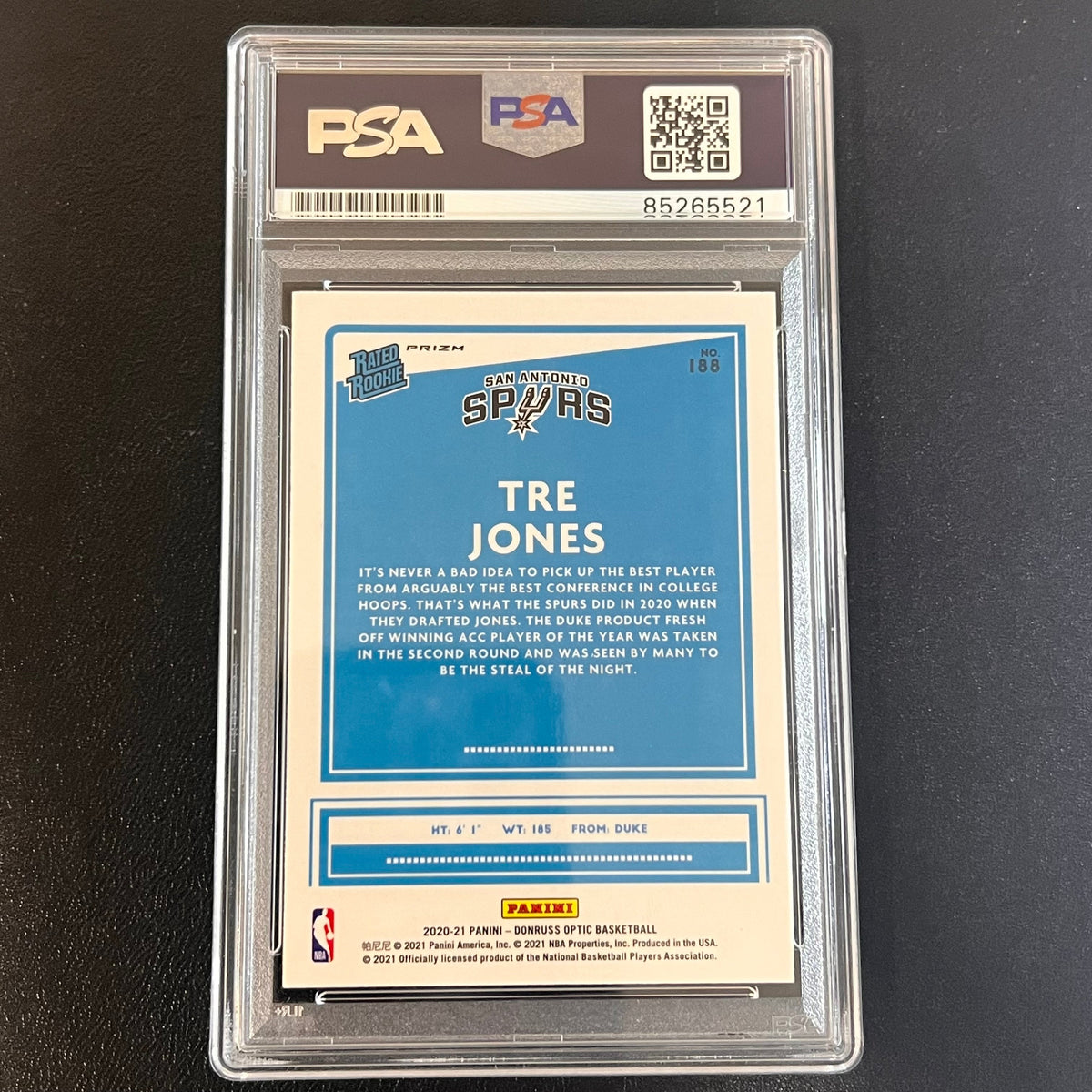 2020-21 Panini Donruss Optic #188 Tre Jones Signed Card AUTO PSA/DNA Slabbed RC Spurs