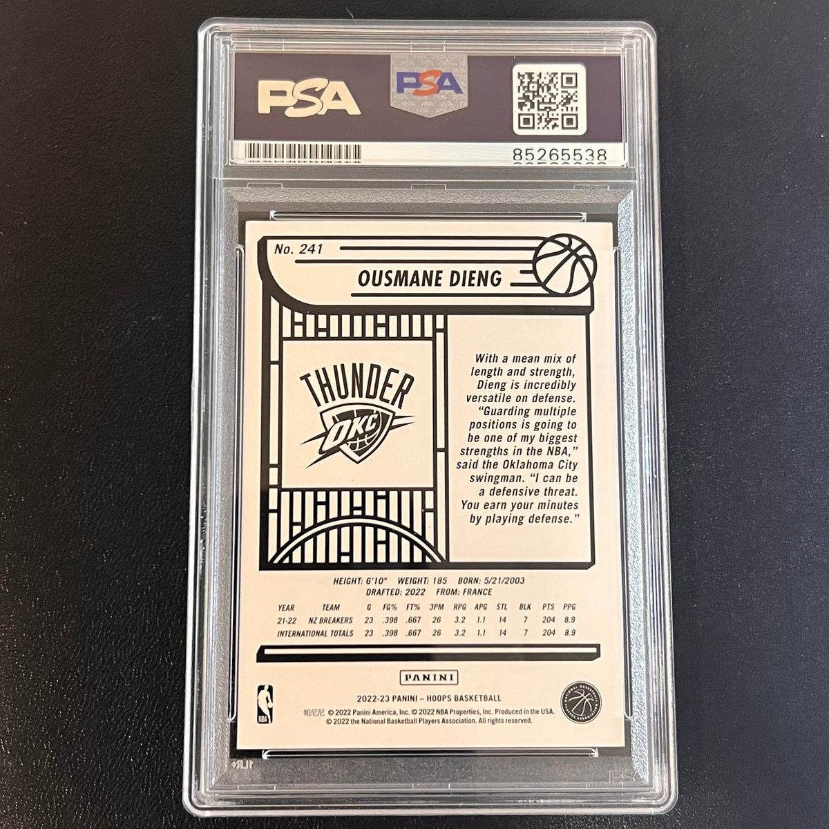 2022-2023 Panini Hoops #241 Ousmane Dieng Signed Card PSA AUTO RC Slabbed Thunder