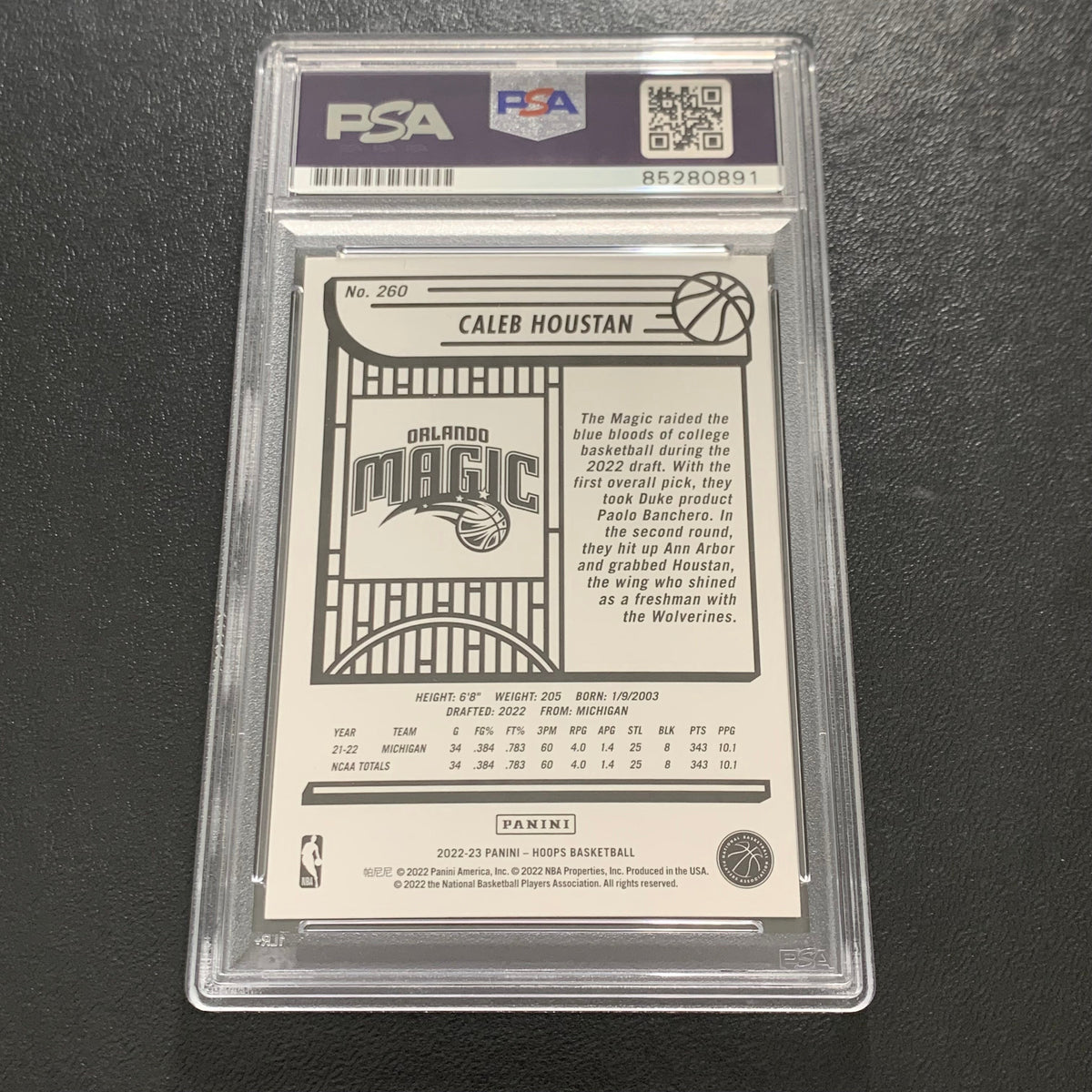 2022-23 Panini Hoops #260 Caleb Houstan Signed Card AUTO PSA Slabbed Magic