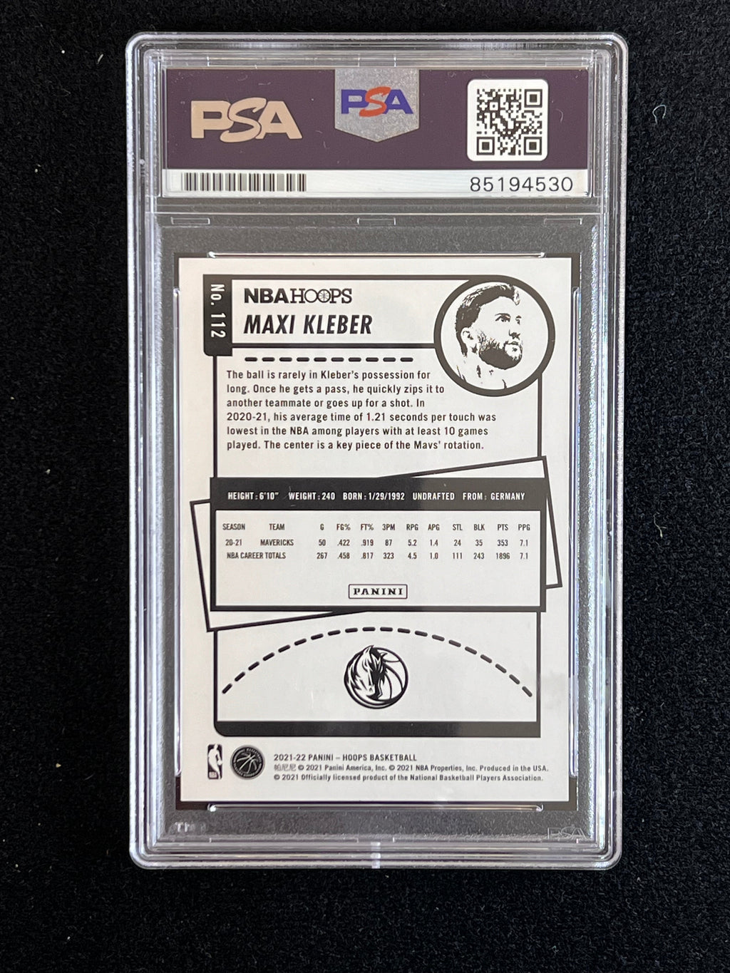 2021-22 Panini Hoops #112 Maxi Kleber Signed Card AUTO 10 PSA/DNA Slabbed Mavericks