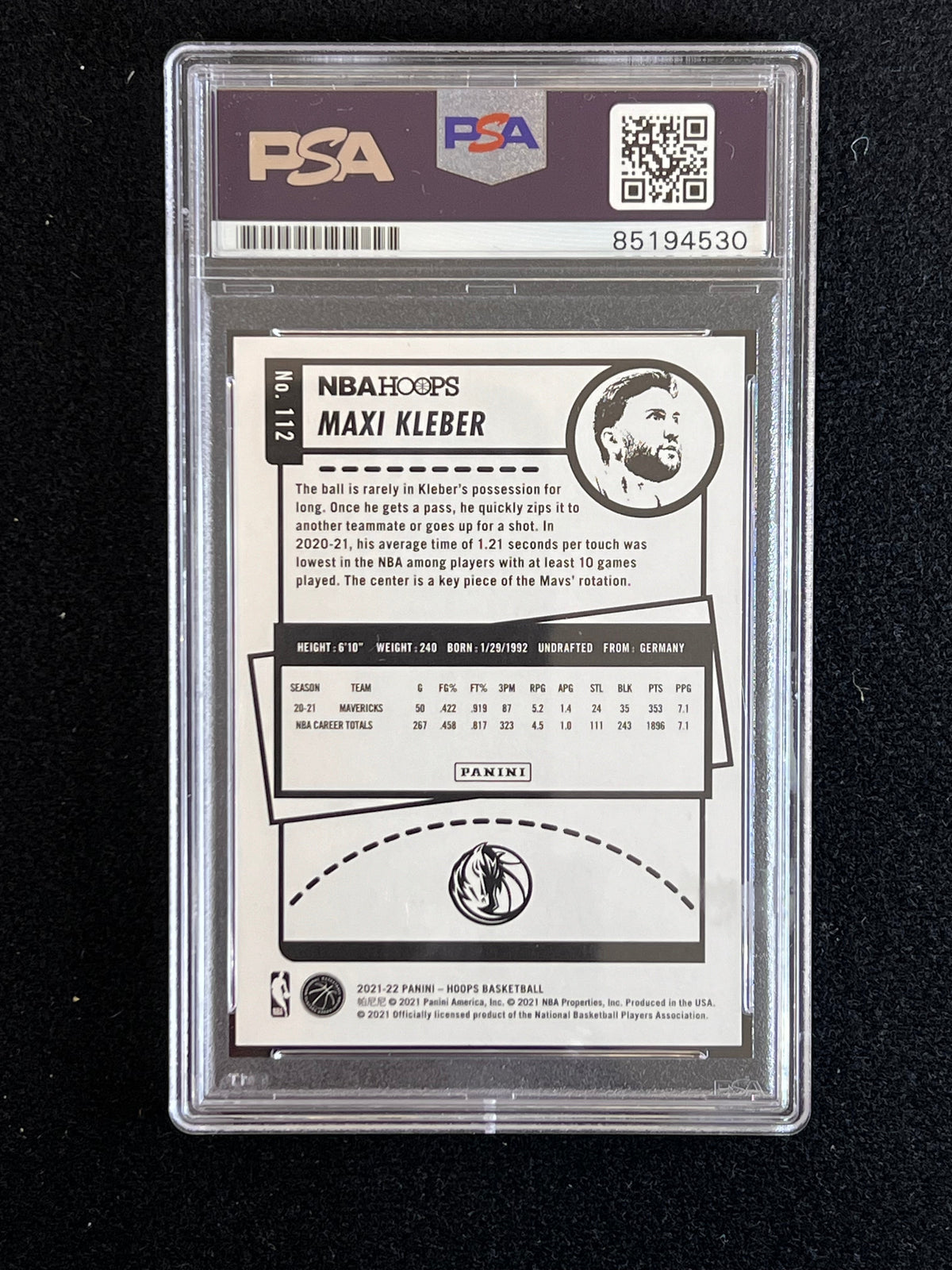 2021-22 Panini Hoops #112 Maxi Kleber Signed Card AUTO 10 PSA/DNA Slabbed Mavericks