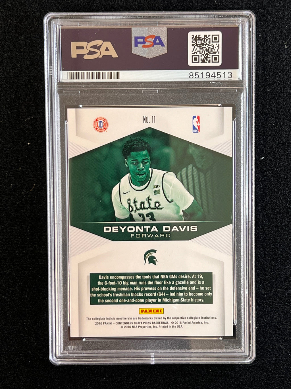 2016-17 Panini Contenders Draft Pick #11 Deyonta Davis Signed Card AUTO 10 PSA Slabbed RC