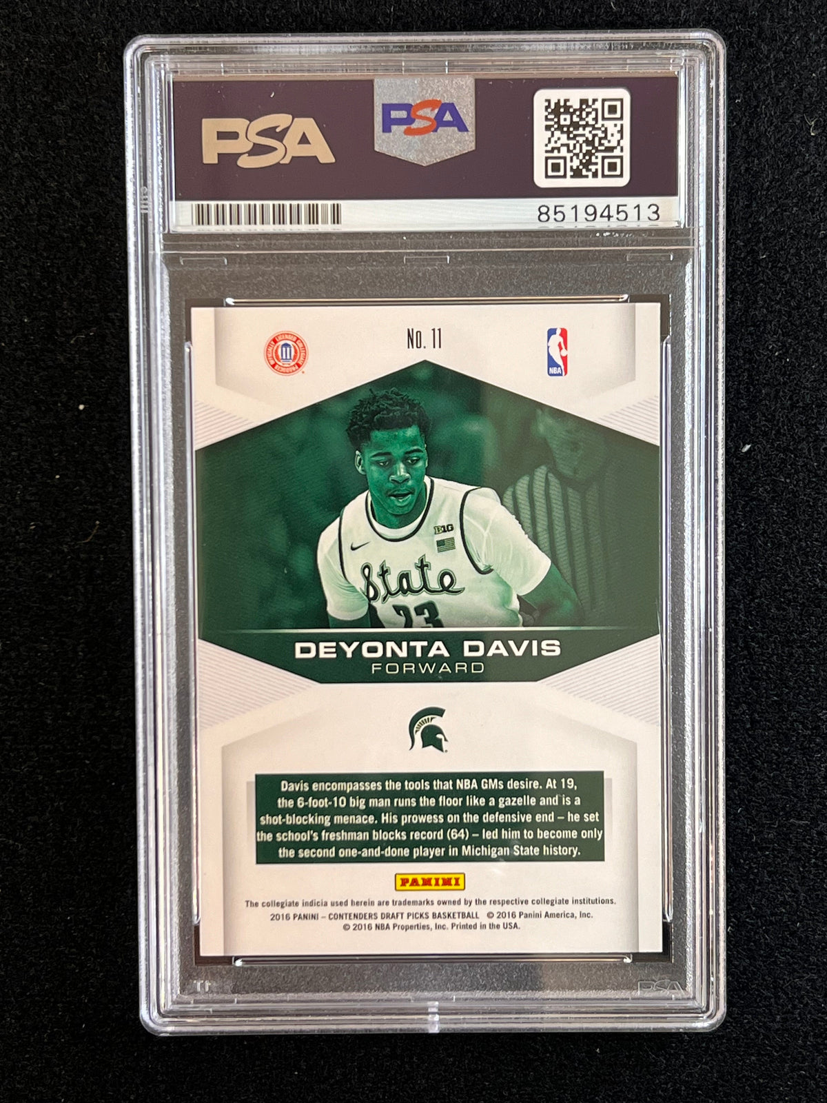 2016-17 Panini Contenders Draft Pick #11 Deyonta Davis Signed Card AUTO 10 PSA Slabbed RC