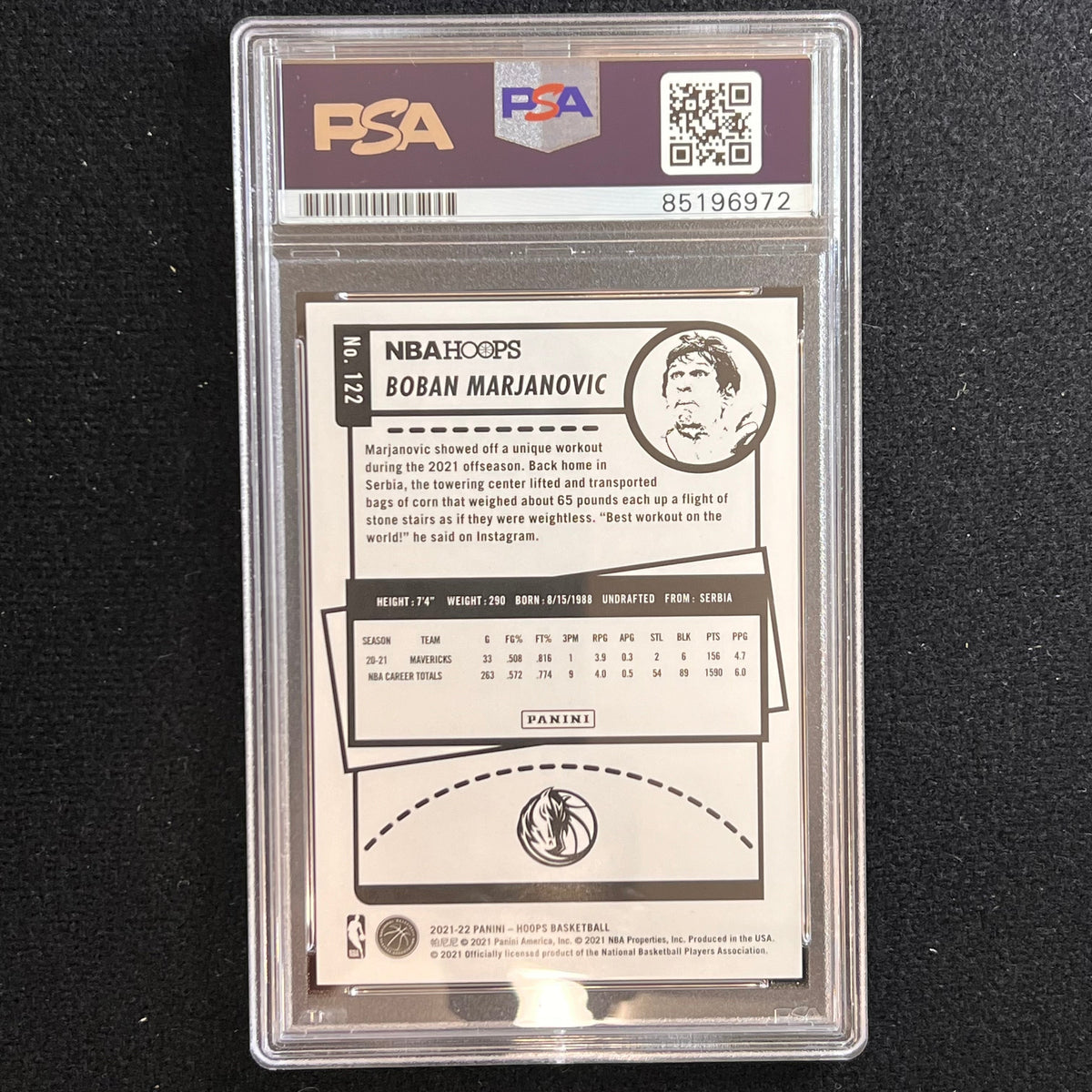2021-22 NBA Hoops #122 Boban Marjanovic signed Auto Card PSA/DNA Slabbed Mavericks