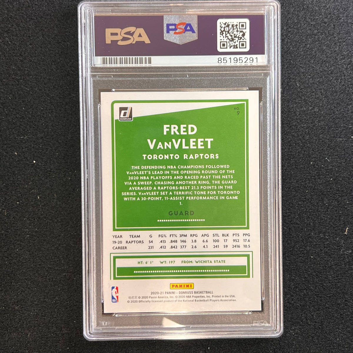 2019-20 Panini Donruss #9 Fred VanVleet Signed Card AUTO PSA Slabbed Raptors