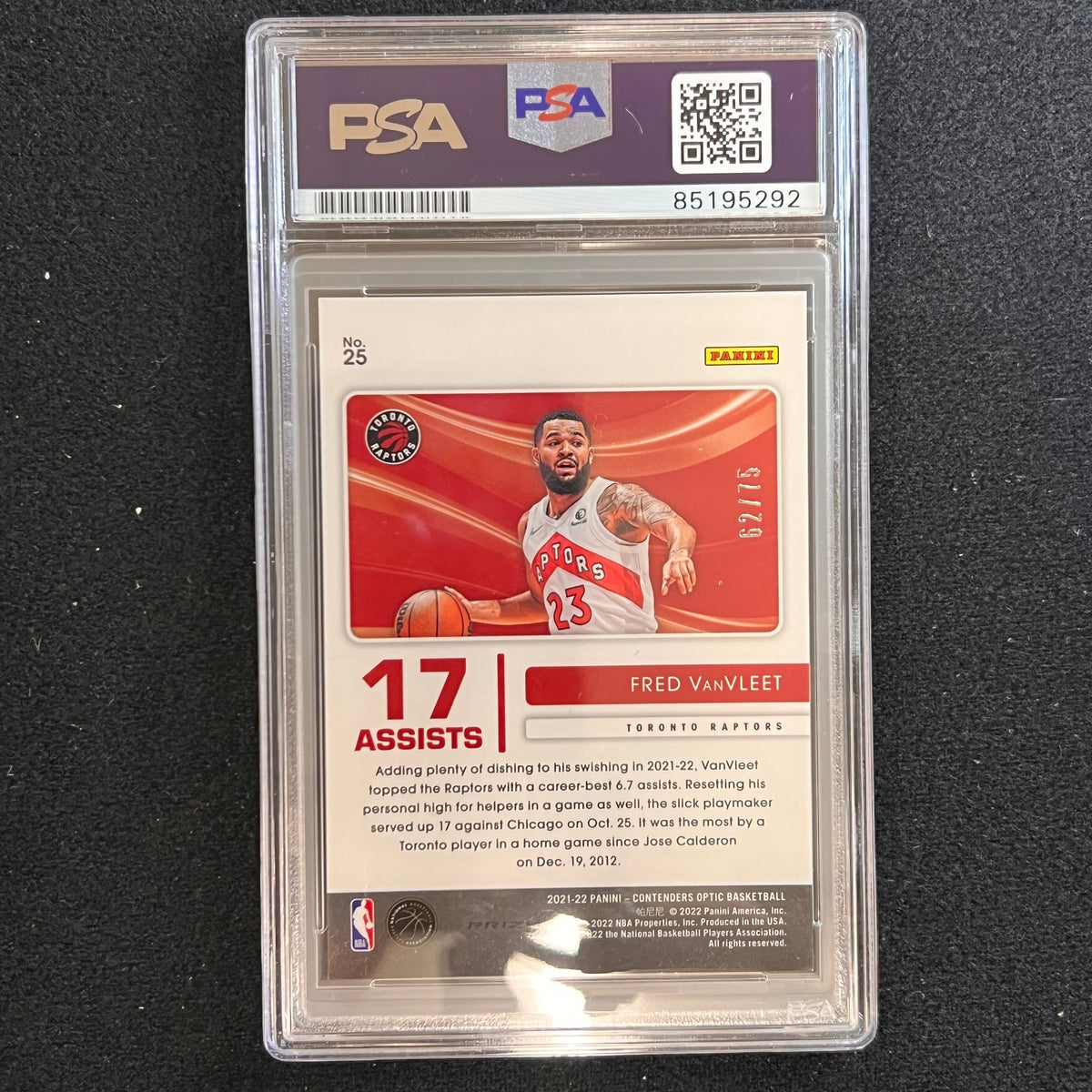 2021-22 Panini Contenders Optic #25 Fred VanVleet Signed Card AUTO PSA Slabbed Raptors