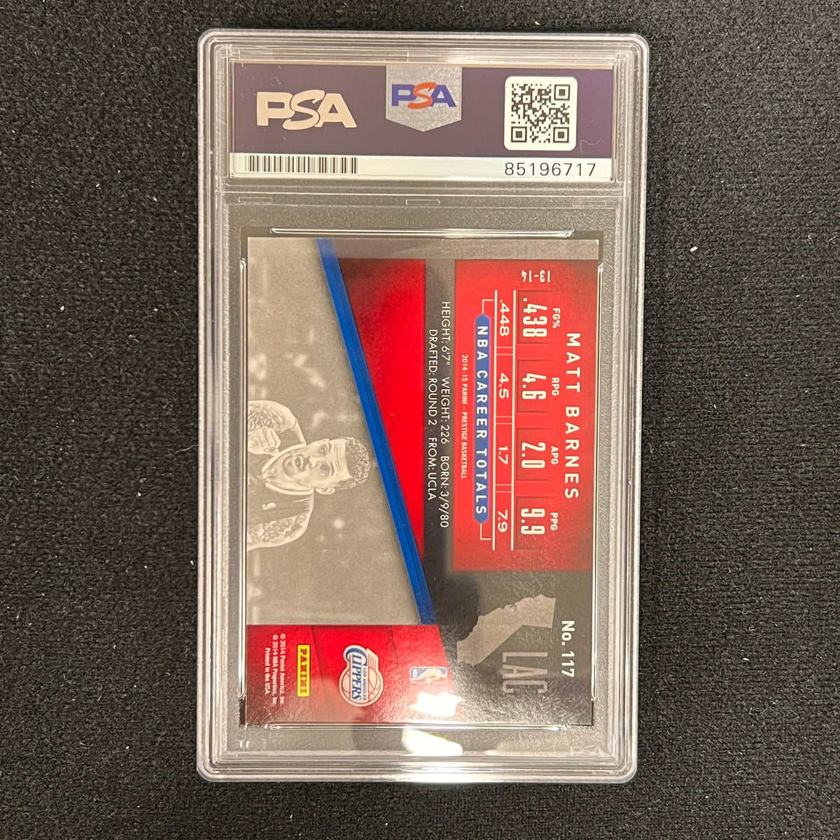 2014-15 Panini Prestige #117 Matt Barnes Signed Card AUTO GRADE PSA Slabbed Clippers