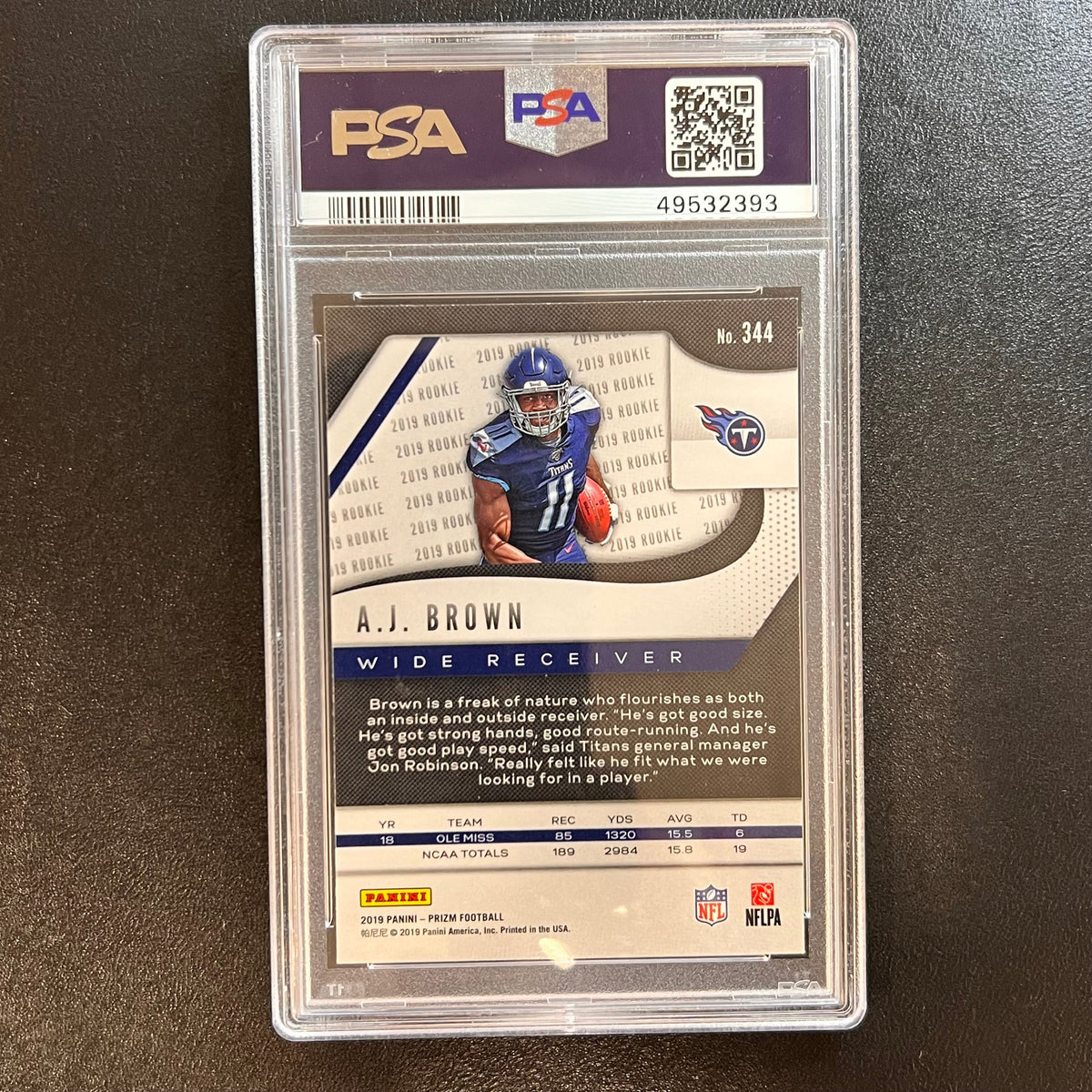2019 Panini Prizm #344 AJ Brown Card PSA MINT 9 Slabbed Titans RC