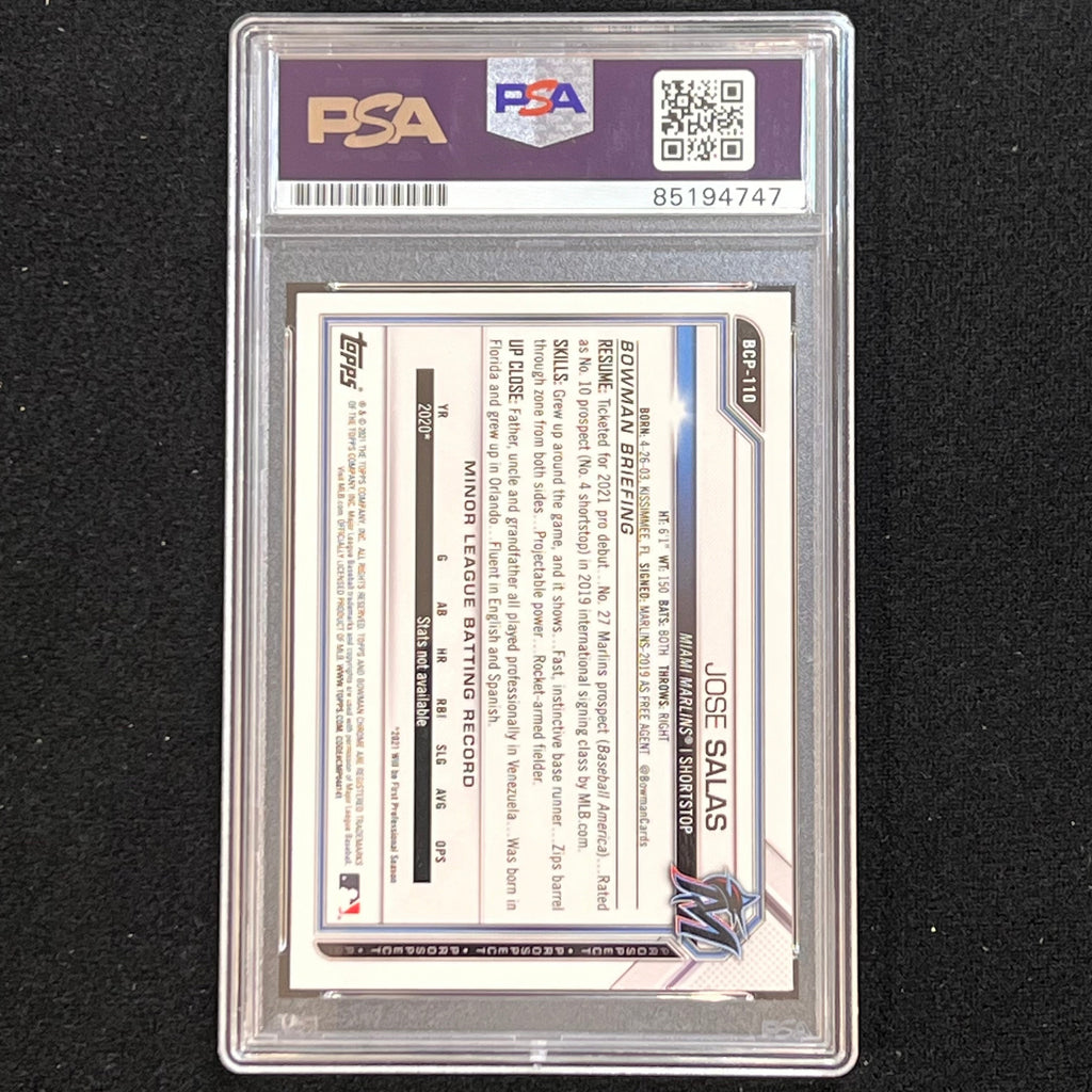 2021 Topps #BCP-110 Jose Salas Signed Card PSA Slabbed AUTO 10 Marlins
