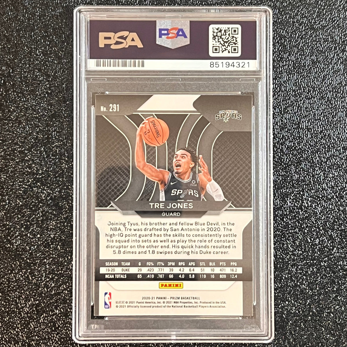 2021 Panini Prizm #291 Tre Jones Signed Card AUTO PSA/DNA Slabbed RC Spurs
