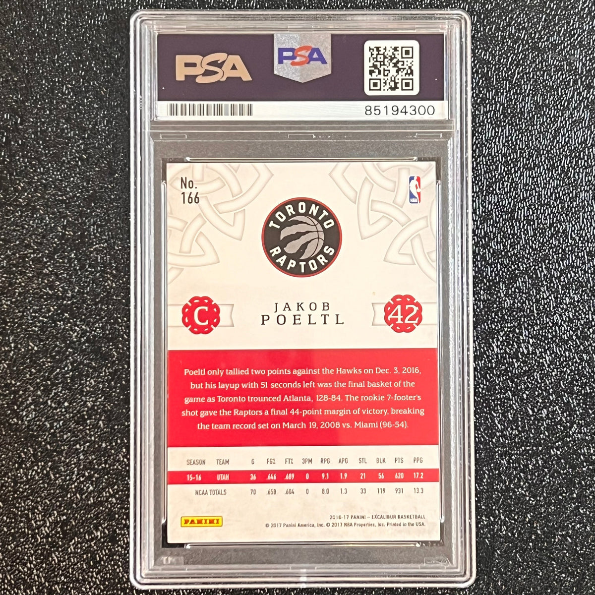 2016-17 Panini Excalibur #166 Jakob Poeltl Signed Card AUTO PSA Slabbed RC Raptors