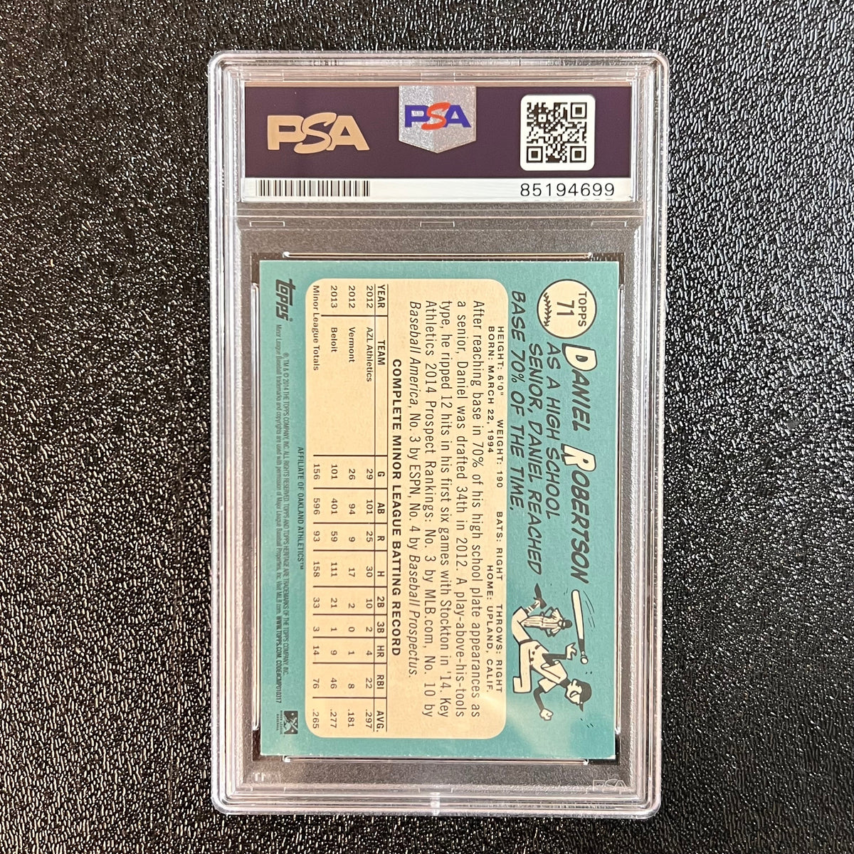 2014 Topps Heritage #71 Daniel Robertson Signed Card PSA Auto 10 Slabbed Athletics