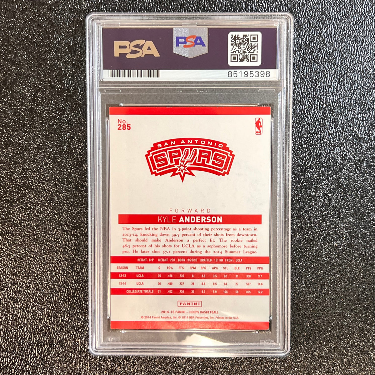 2014-15 Panini Hoops #285 Kyle Anderson Signed Card AUTO PSA/DNA Slabbed RC Spurs