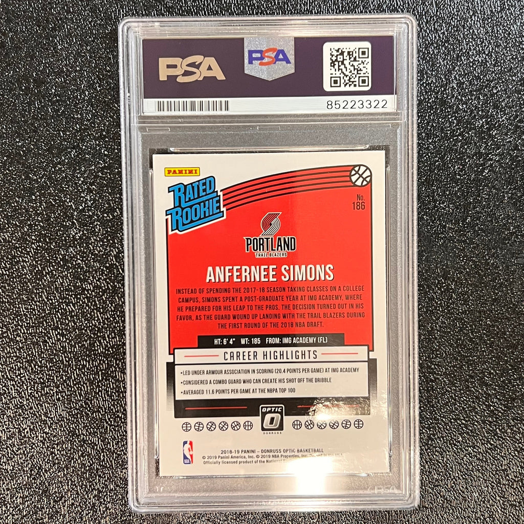 2018 Panini Donruss Optic Rated Rookie #186 ANFERNEE SIMONS Signed Rookie Card AUTO PSA Slabbed RC Blazers