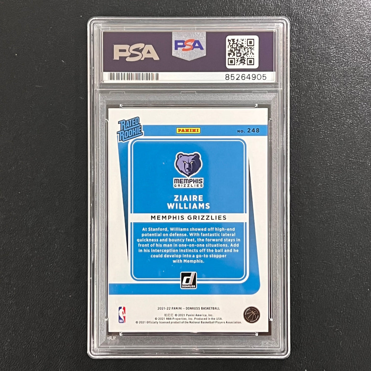 2021-22 Panini Donruss #248 Ziaire Williams Signed Card AUTO PSA/DNA Slabbed RC Grizzlies