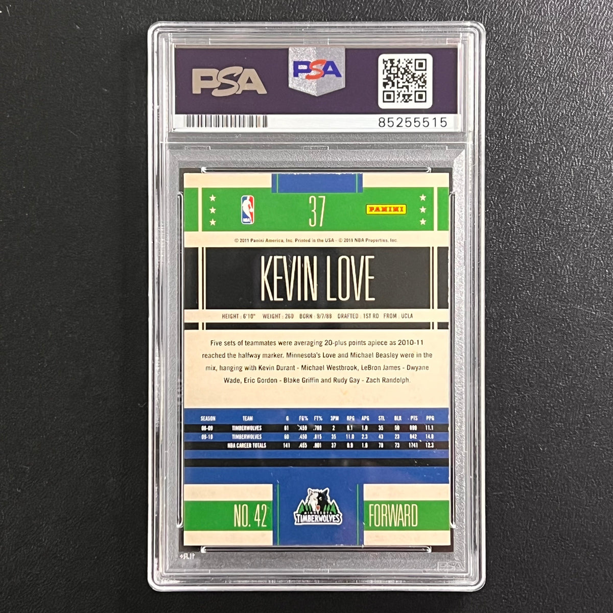 2010-11 Panini Classics #37 Kevin Love Signed Card AUTO PSA Mint 9 Slabbed Timberwolves