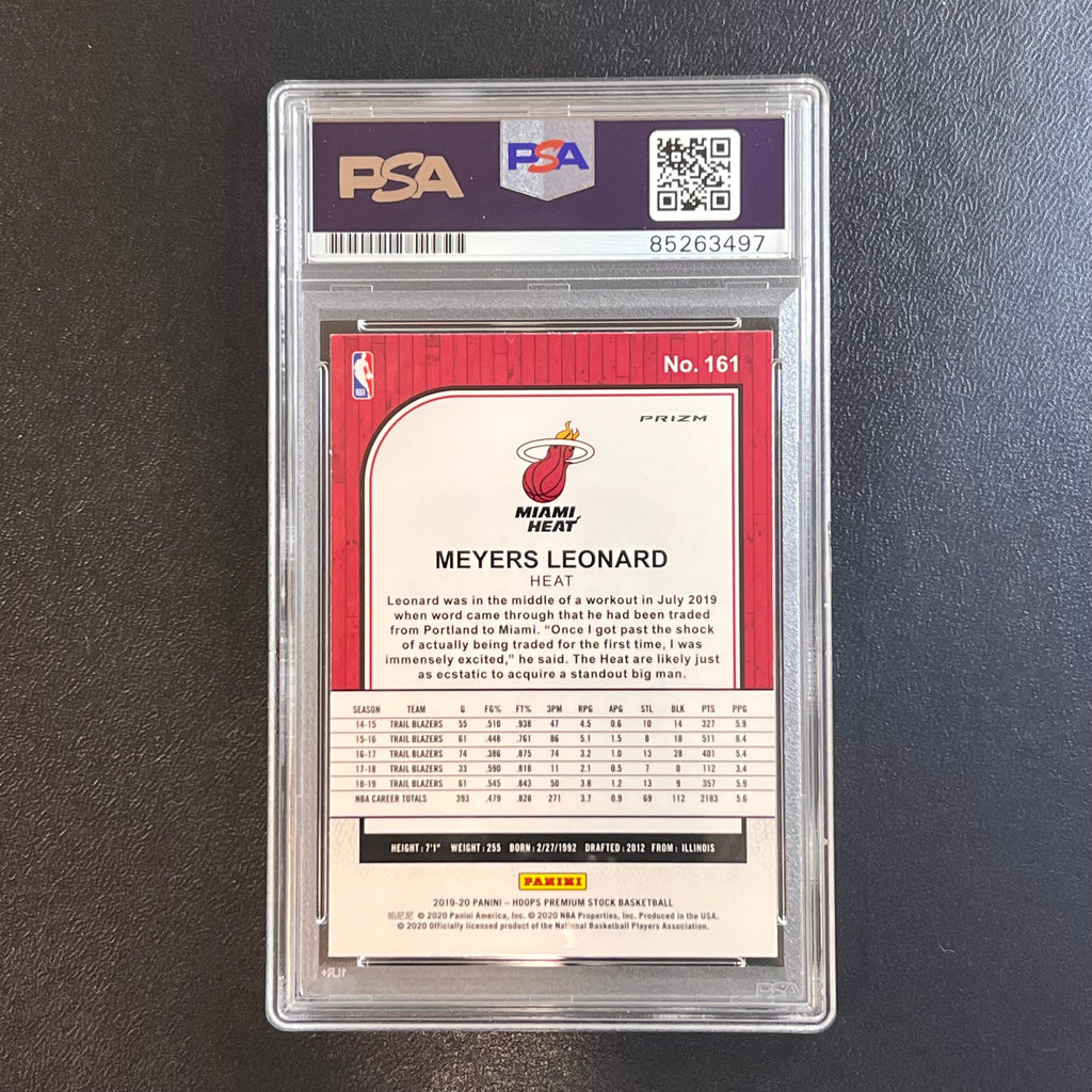 2019-20 Panini Hoops Premium Stock #161 Meyers Leonard Signed Card AUTO PSA Slabbed Heat