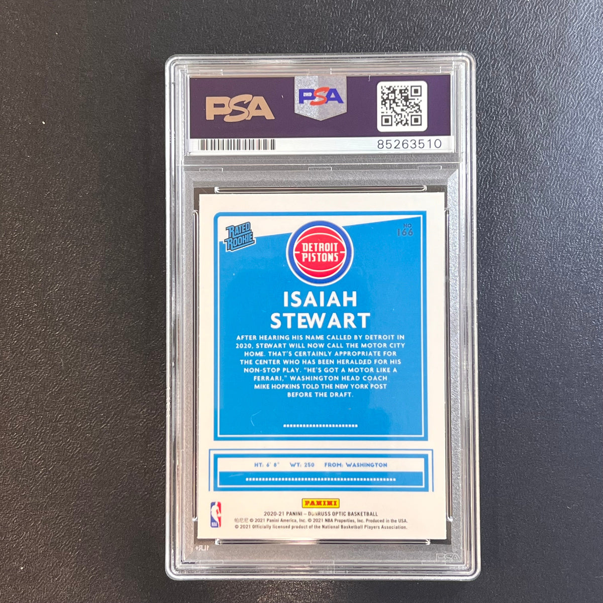 2020-21 Panini Donruss Optic Rated Rookie #166 Isaiah Stewart Signed Card AUTO PSA Slabbed Pistons
