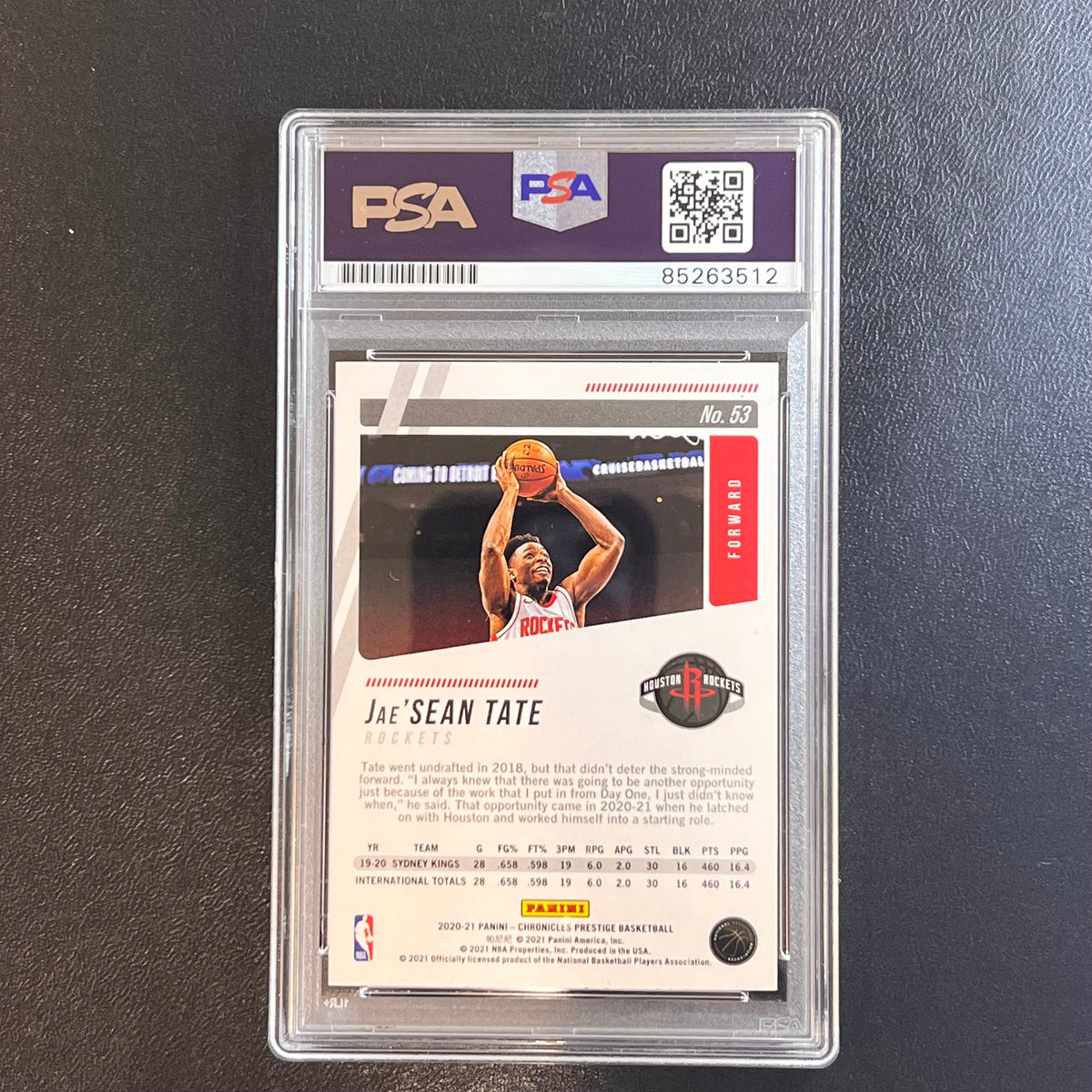 2020-21 Panini Chronicles Prestige #53 JAE'SEAN TATE Signed Card AUTO PSA Slabbed RC Rockets
