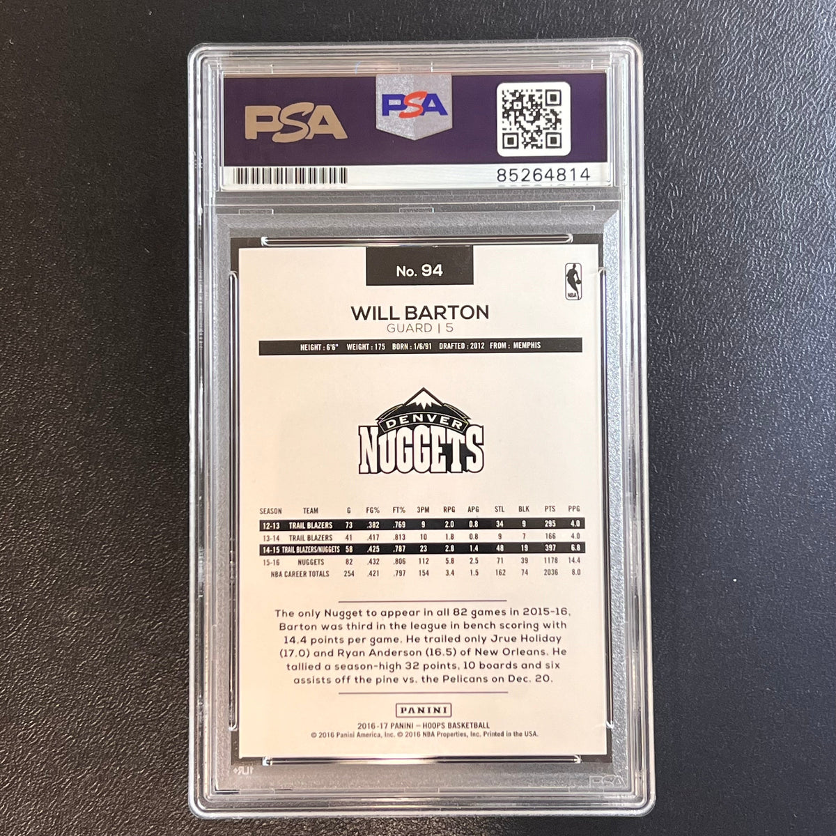 2016-17 NBA Hoops #94 Will Barton Signed Card AUTO PSA Slabbed Nuggets