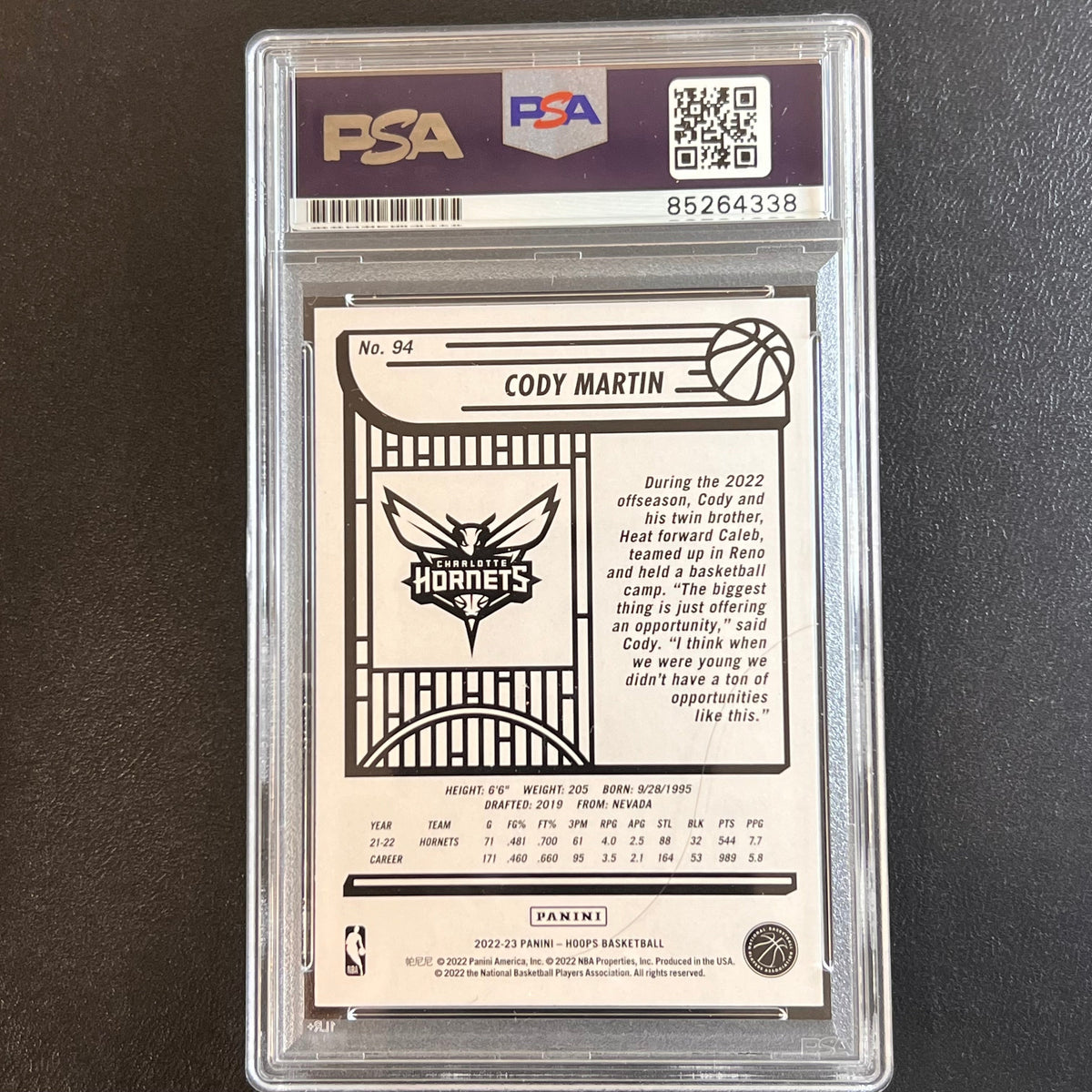 2022-2023 Panini NBA Hoops #94 Cody Martin Signed Card AUTO PSA/DNA Slabbed Hornets