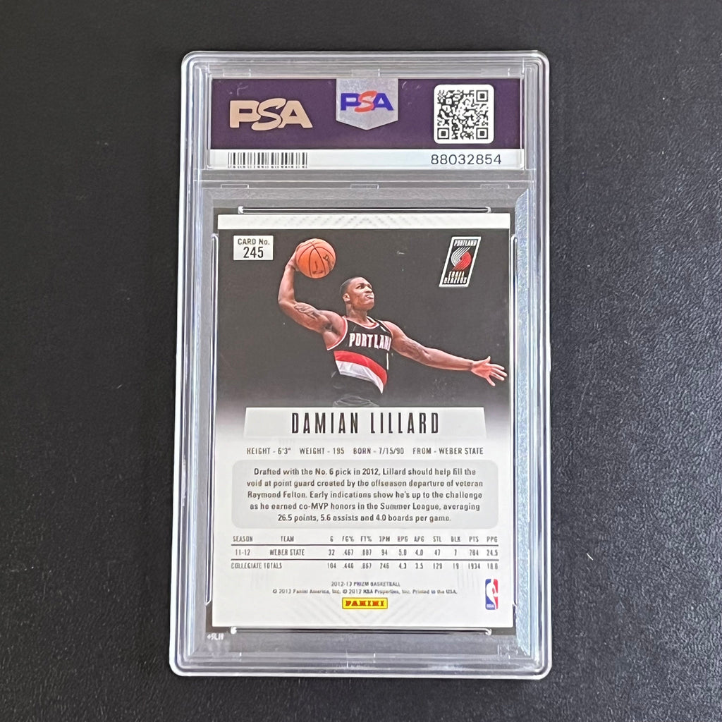 2012-13 Panini Prizm #245 Damian Lillard Signed Card AUTO 9 PSA Slabbed Trail Blazers RC