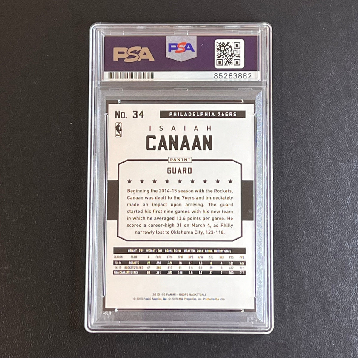 2015-16 NBA Hoops #34 Isaiah Canaan Signed Card AUTO PSA Slabbed 76ers