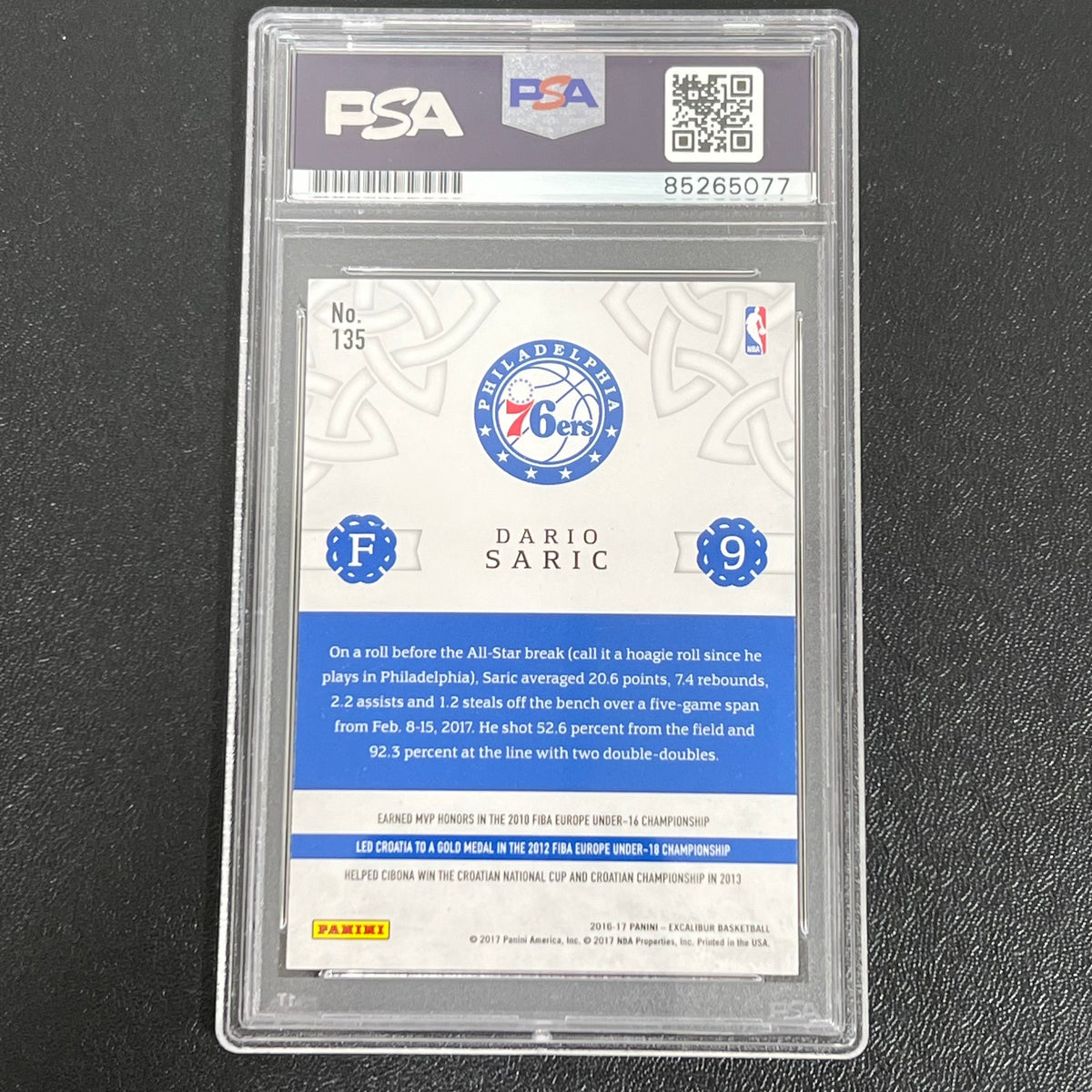 2016-17 Panini #135 Dario Saric Signed Card AUTO PSA Slabbed RC 76ers