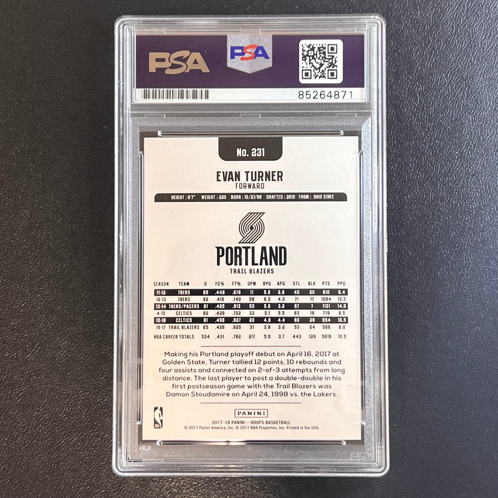 2017-18 NBA Hoops #231 Evan Turner Signed Card AUTO PSA Slabbed Trailblazers