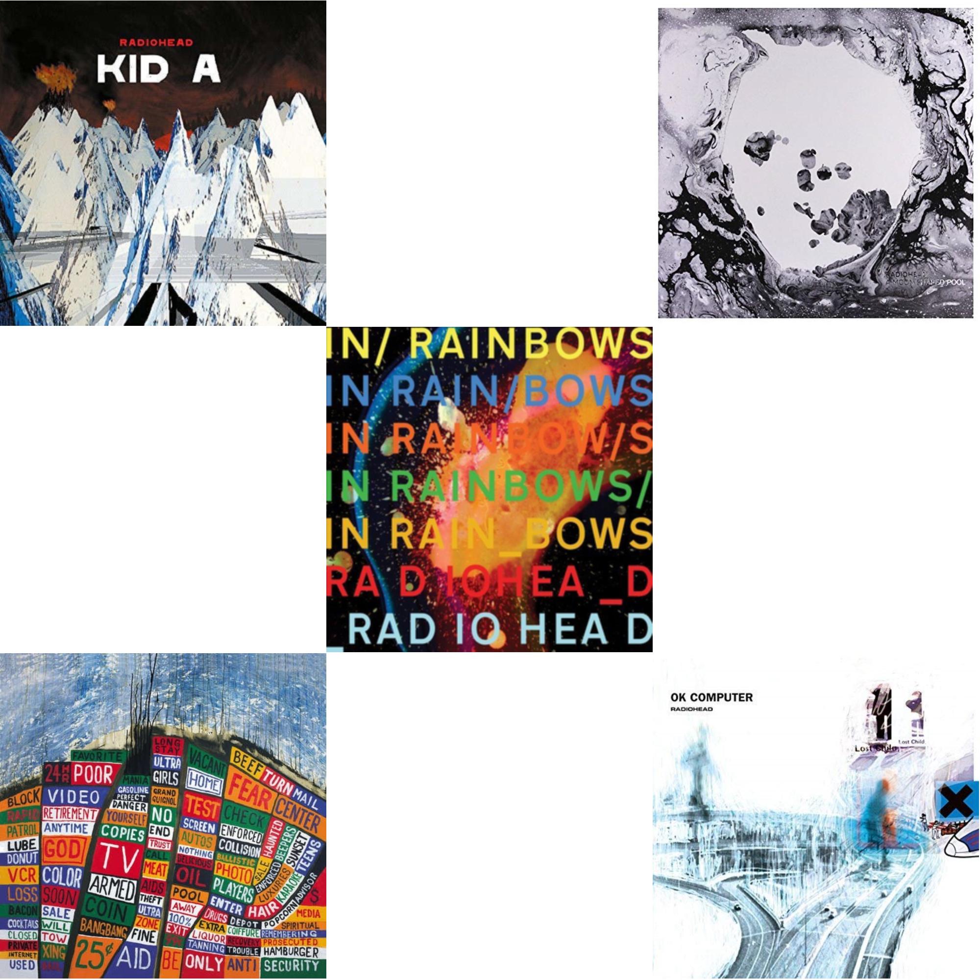 Radiohead - Kid A (2LP/180G) & Hail To The Thief (2LP/45 RPM/180G) & In Rainbows (180G) & Moon Shaped Pool (Foil Gatefold Cover) & Ok Computer (2LP/180G)