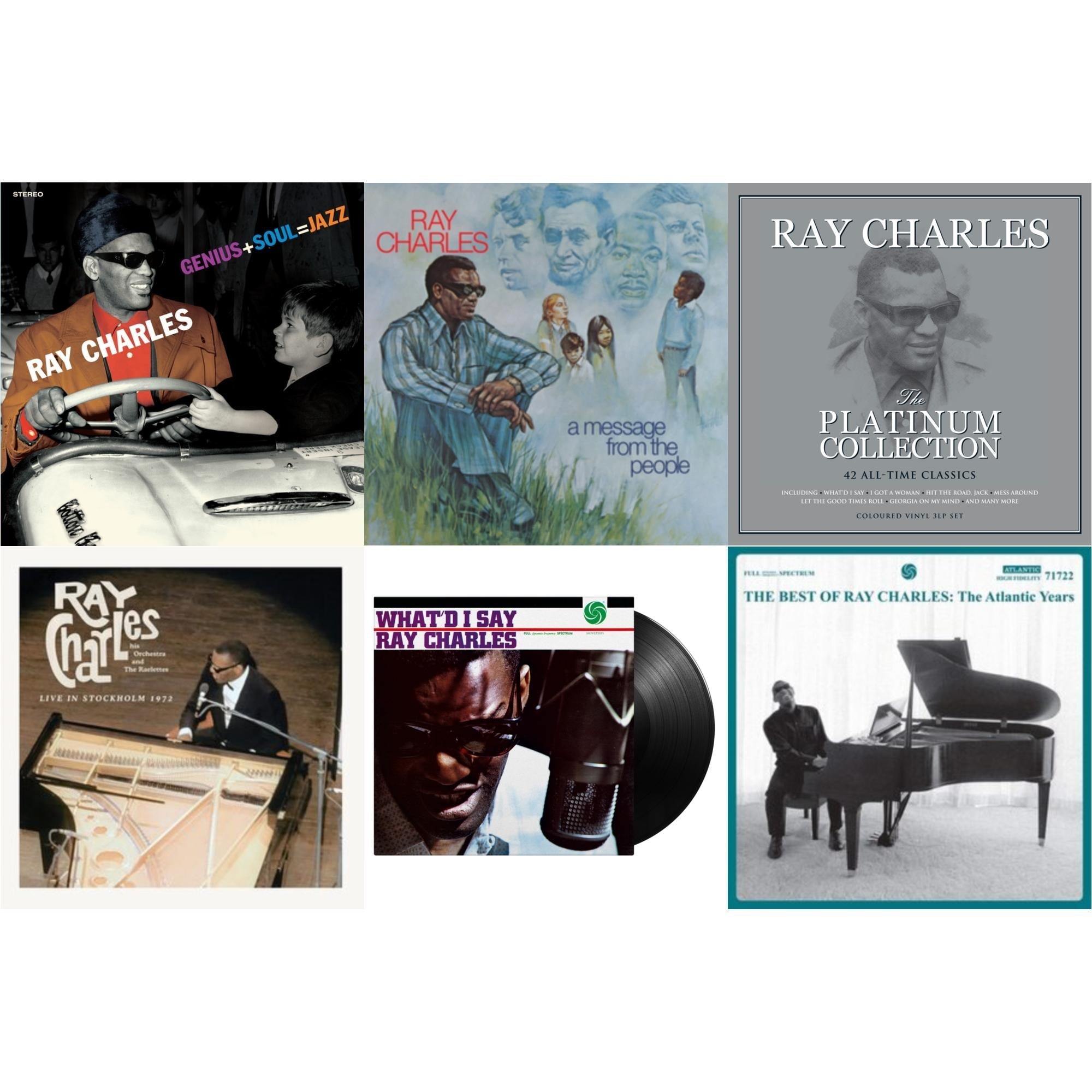 Ray Charles - Genius + Soul = Jazz (Orange LP Vinyl) & Message From The People (140G) & Platinum Collection (White LP Vinyl) & Live In Stockholm 1972 (140G) & What'd I Say (180G) & Best Of Ray Charles: The Atlantic Years (2LP/White Vinyl)