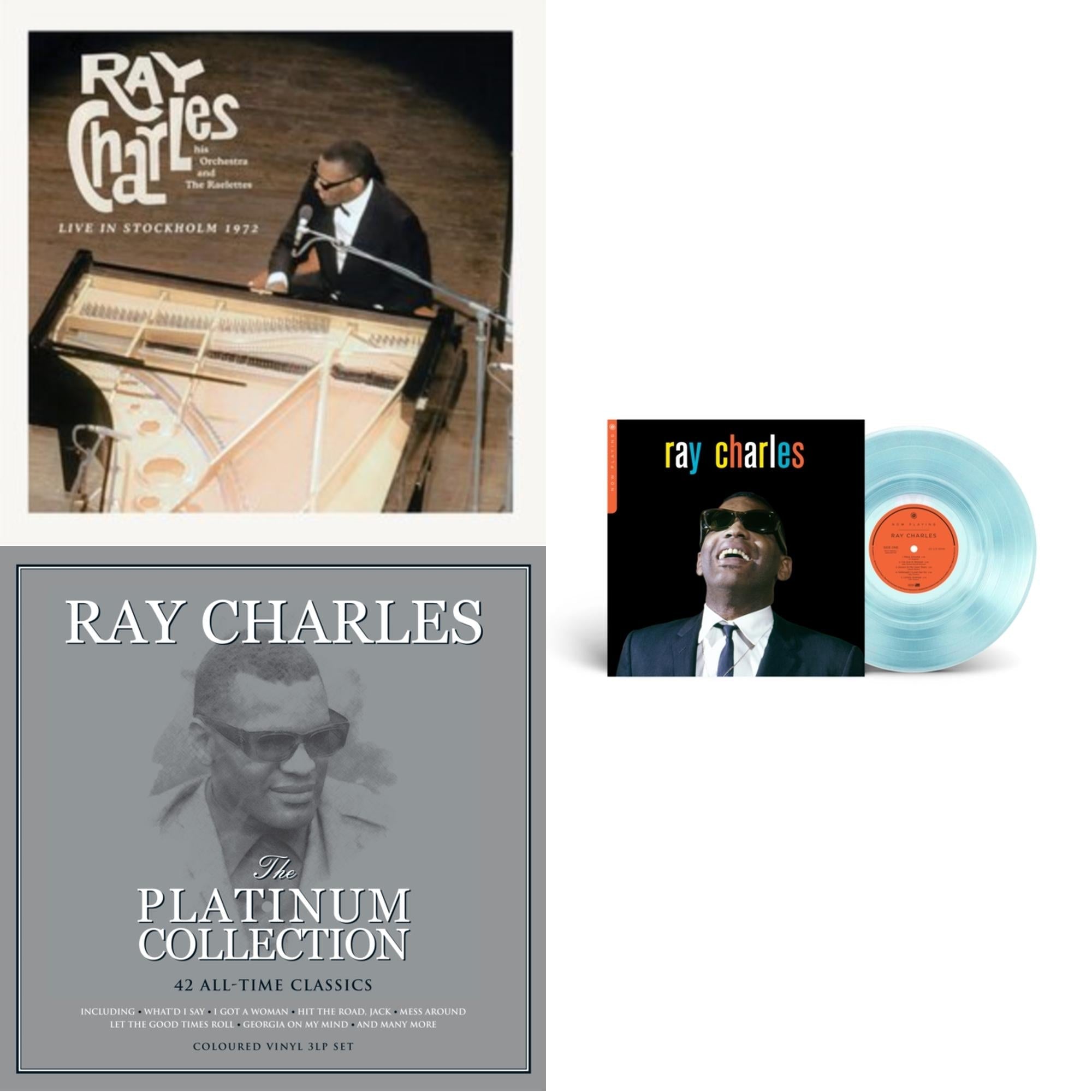 Ray Charles - Now Playing (Blue LP Vinyl) (Syeor) & Platinum Collection (White LP Vinyl) & Live In Stockholm 1972 (140G)
