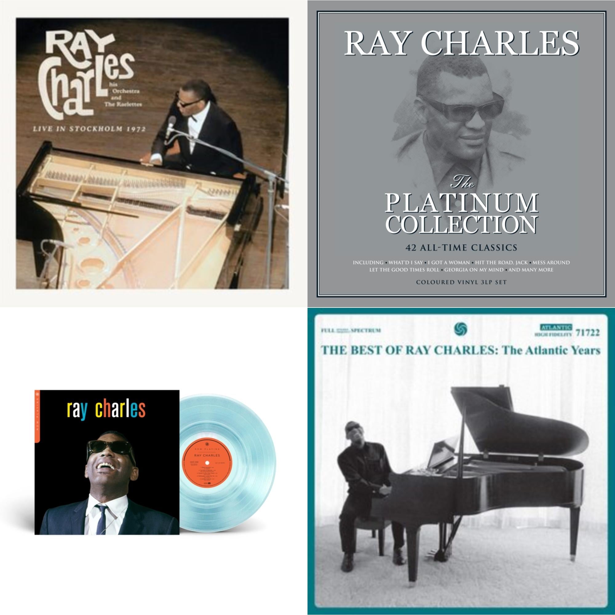 Ray Charles - Now Playing (Blue LP Vinyl) (Syeor) & Platinum Collection (White LP Vinyl) & Best Of Ray Charles: The Atlantic Years (2LP/White Vinyl) & Live In Stockholm 1972 (140G)