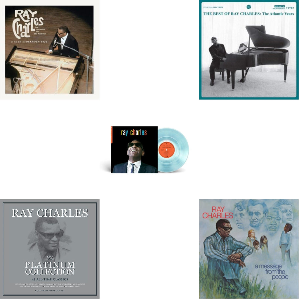 Ray Charles - Now Playing (Blue LP Vinyl) (Syeor) & Platinum Collection (White LP Vinyl) & Best Of Ray Charles: The Atlantic Years (2LP/White Vinyl) & Live In Stockholm 1972 (140G) & Message From The People (140G)