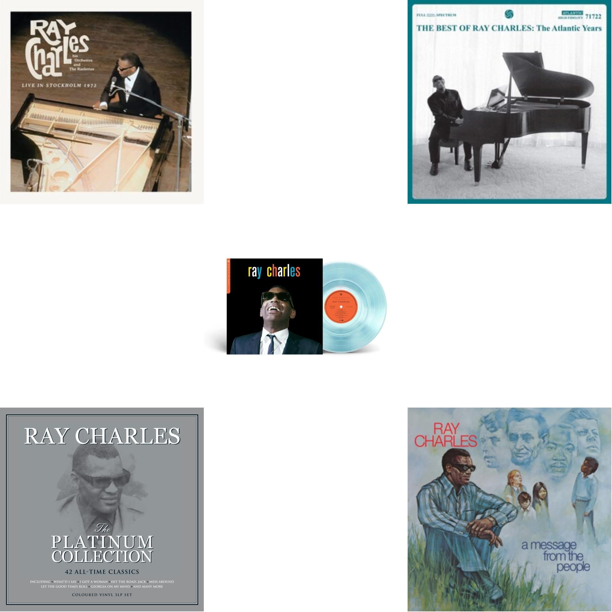 Ray Charles - Now Playing (Blue LP Vinyl) (Syeor) & Platinum Collection (White LP Vinyl) & Best Of Ray Charles: The Atlantic Years (2LP/White Vinyl) & Live In Stockholm 1972 (140G) & Message From The People (140G)
