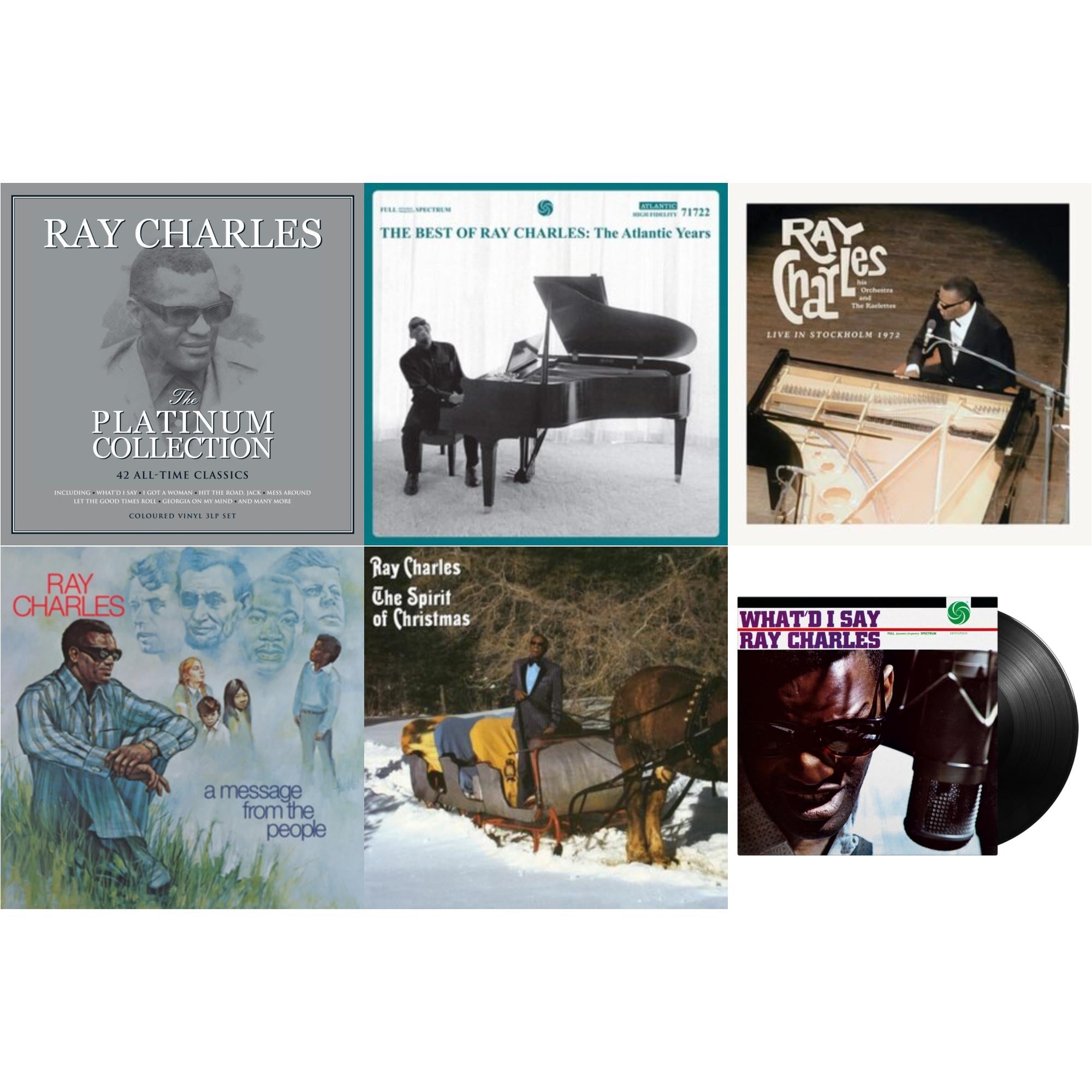 Platinum Collection (White LP Vinyl) & Best Of Ray Charles: The Atlantic Years (2LP/White Vinyl) & Live In Stockholm 1972 (140G) & Message From The People (140G) & Spirit Of Christmas & What'd I Say (180G)