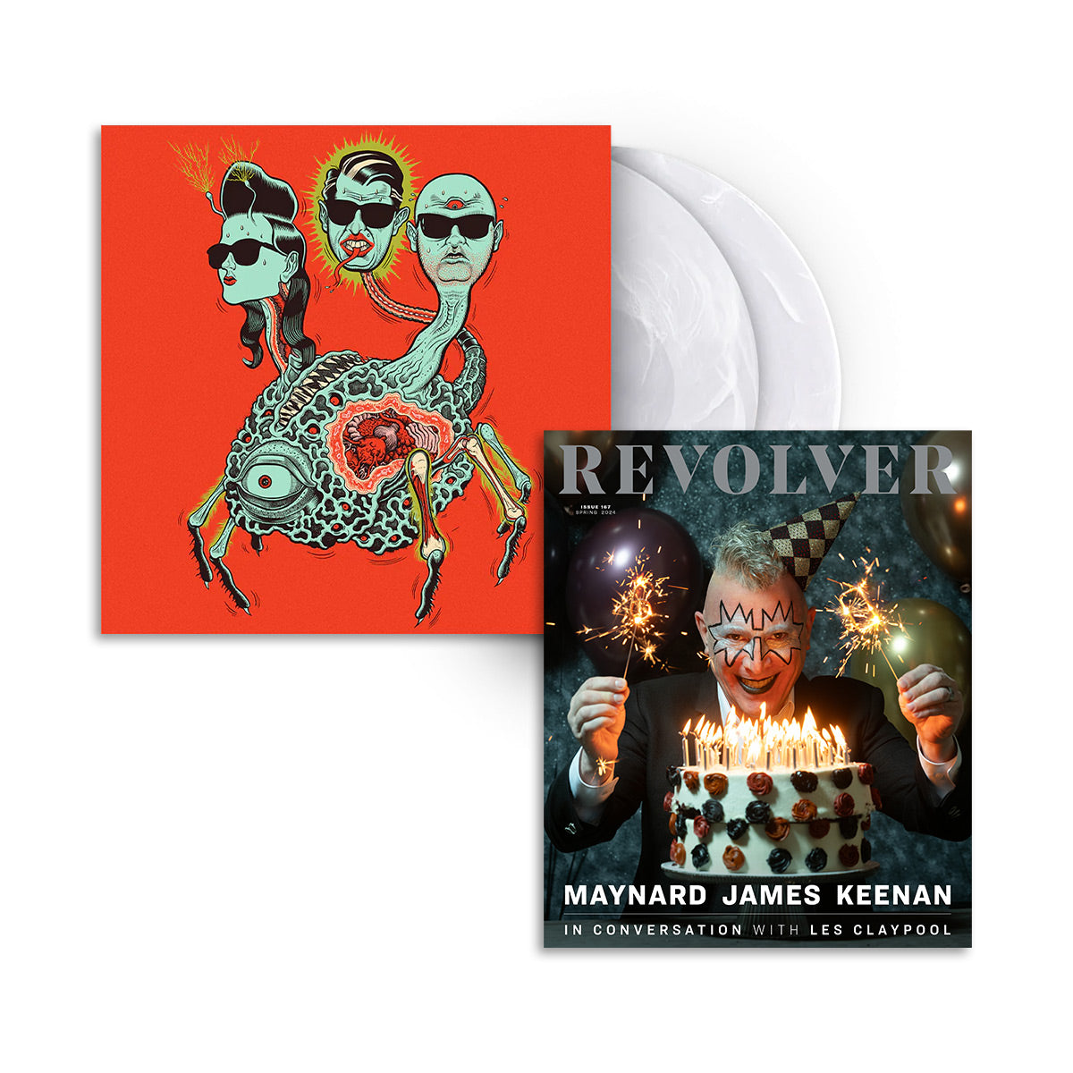 Maynard James Keenan x Revolver Bundle w/ Spring 2024 Issue &amp; Puscifer 'Global Probing, Live From Prescott' 2LP (Limited Edition – Only 500 Made, Clear w/ White Smoke Vinyl) Vinyl Record